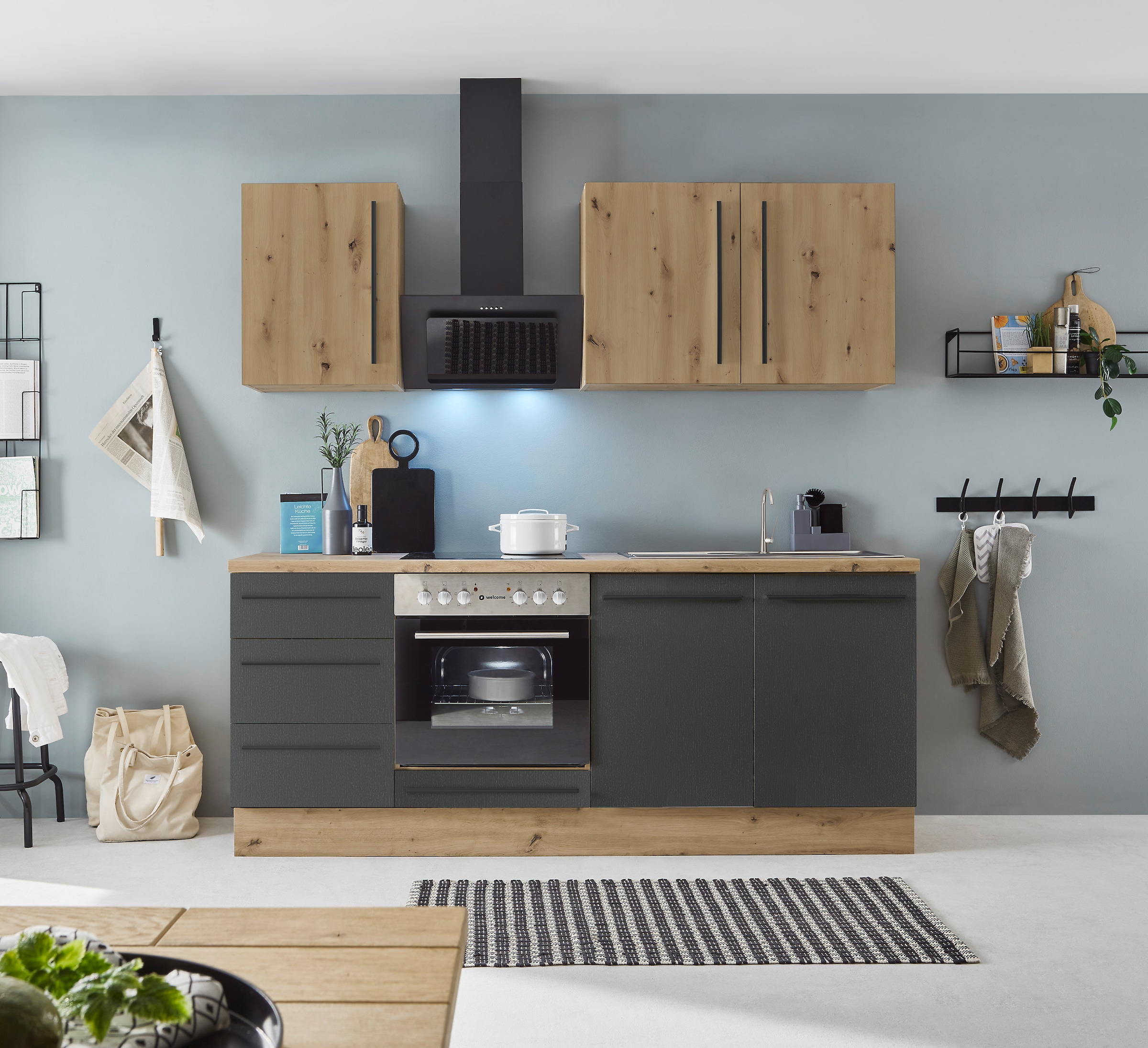 KOCHSTATION Küchenzeile »KS-Florida mit 38mm starker Arbeitsplatte«, Breite 210 cm, wahlweise mit E-Geräten, Soft-Close-Funktion