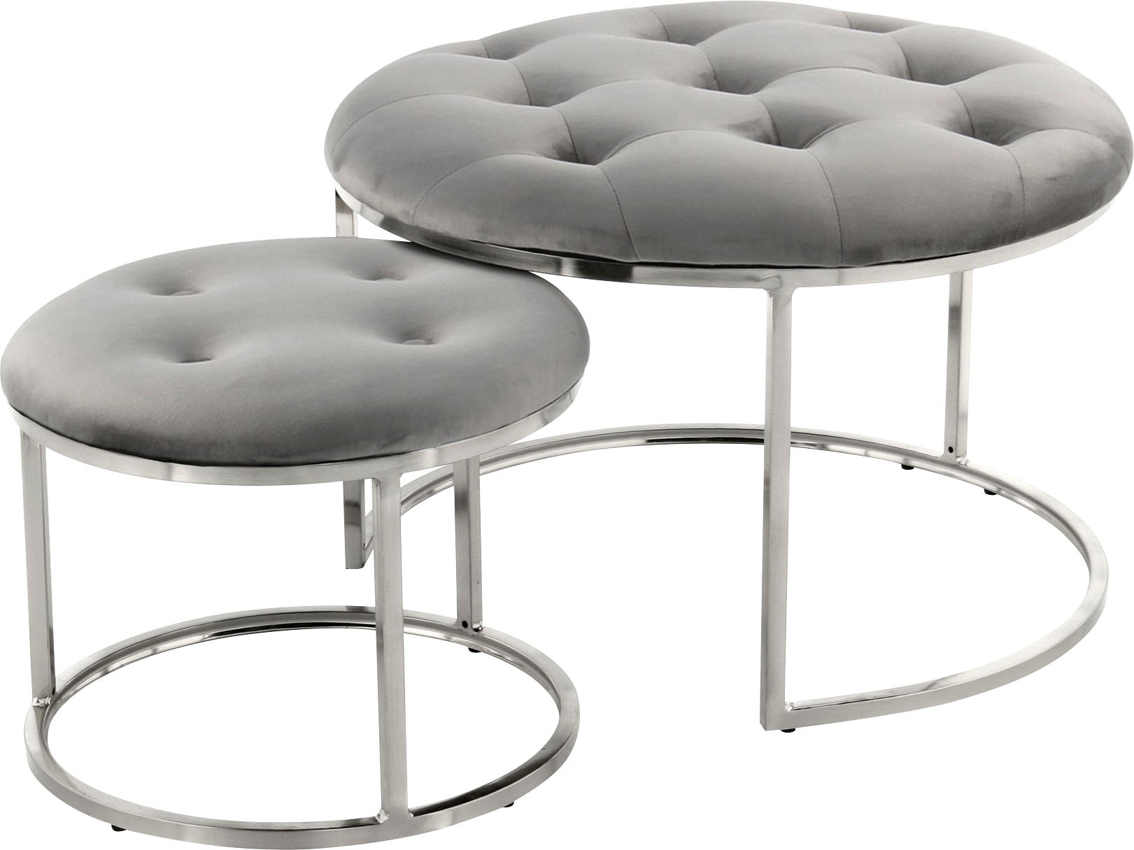 Kayoom Sitzhocker »Hocker Myla 2er-Set, praktisch ineinander schiebbar«, (Set, 2 St.), ineinander schiebbar, rund, gesteppt, mit Zierknöpfen