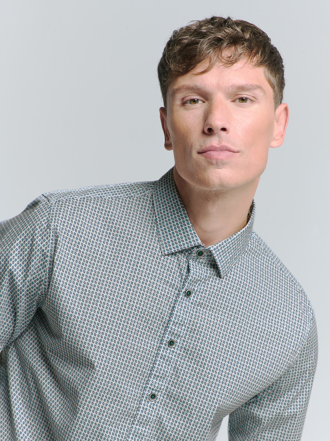 NO EXCESS Langarmhemd »No Excess Stretchhemd mit Print Shirt Stretch Allover Printed«