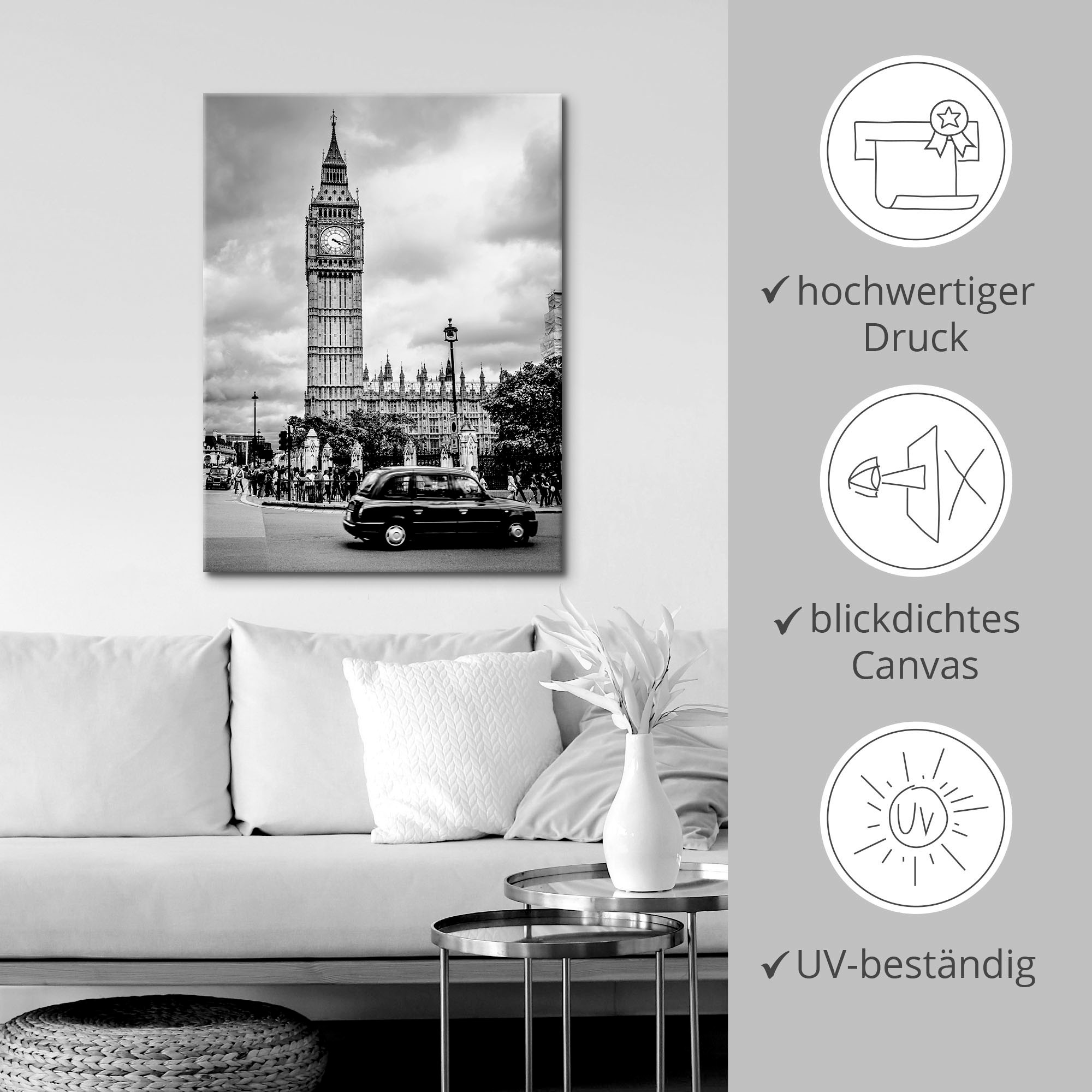Artland Wandbild »London Taxi und Big Ben«, Gebäude, (1 St.), als Leinwandbild, Poster in verschied. Größen