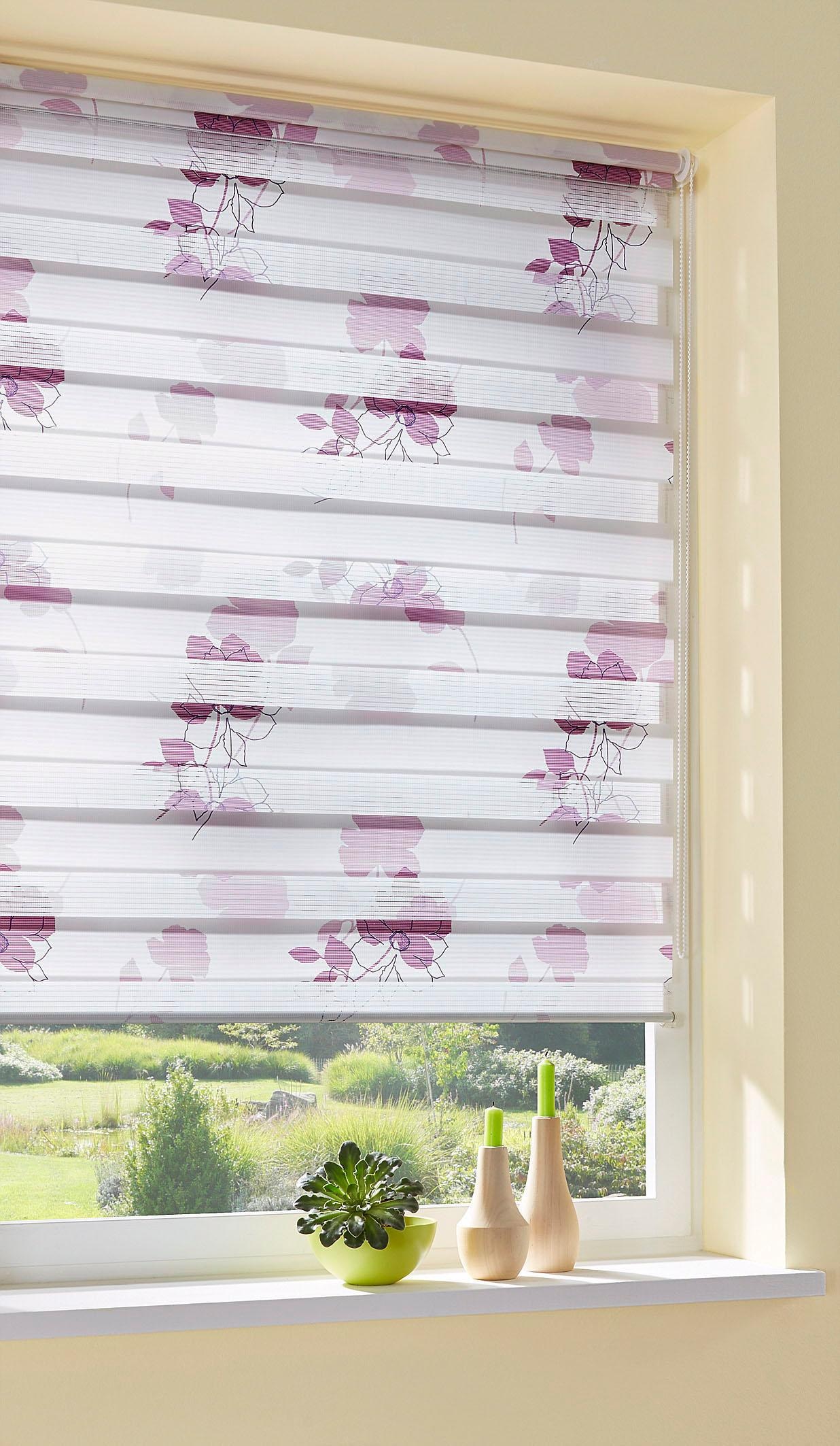 my home Doppelrollo »Damar«, Lichtschutz, Sichtschutz-Verdunkelung, ohne Bohren, freihängend, Klemmfix, im Fixmaß, Blumen, florales Muster, Klemmträger