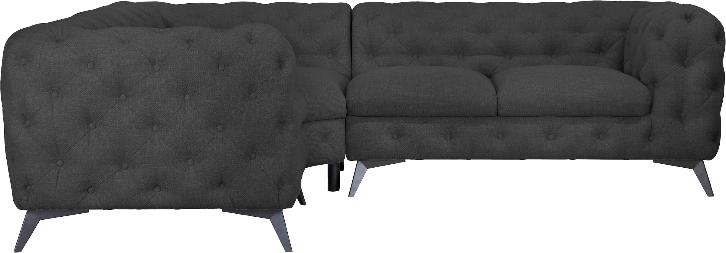 Leonique Chesterfield-Sofa »Ecksofa GLYNIS L-Form mit Wellenunterfederung, Maße B/T/H 264/264/75cm«, aufwändige Knopfheftung, moderne Chesterfield Optik, Fußfarbe wählbar