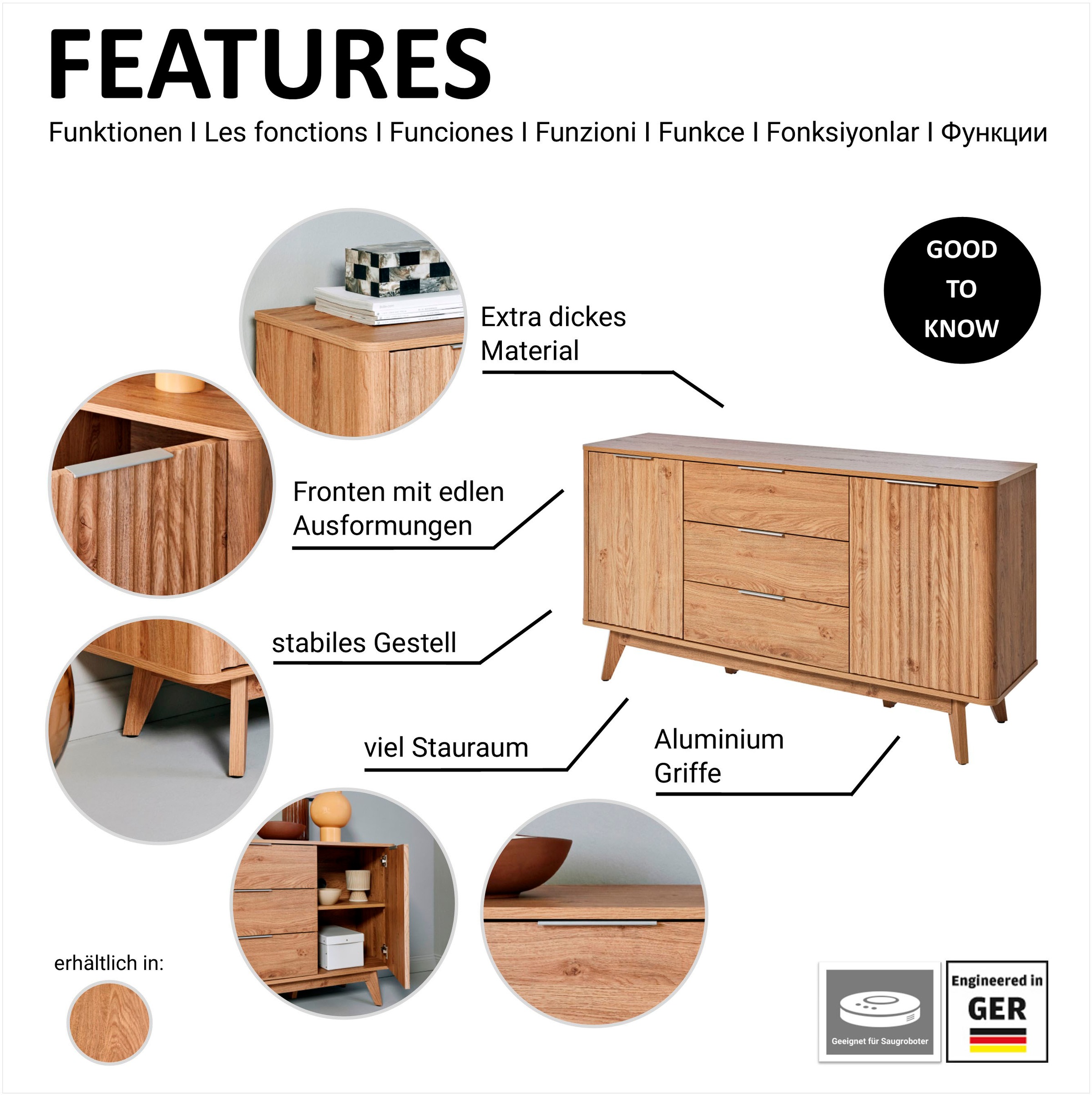 Jahnke Sideboard »WAVE SB 150«, (1 St.), Sideboard, Retro-Stil, Front in Wellendesign, Breite ca. 150 cm