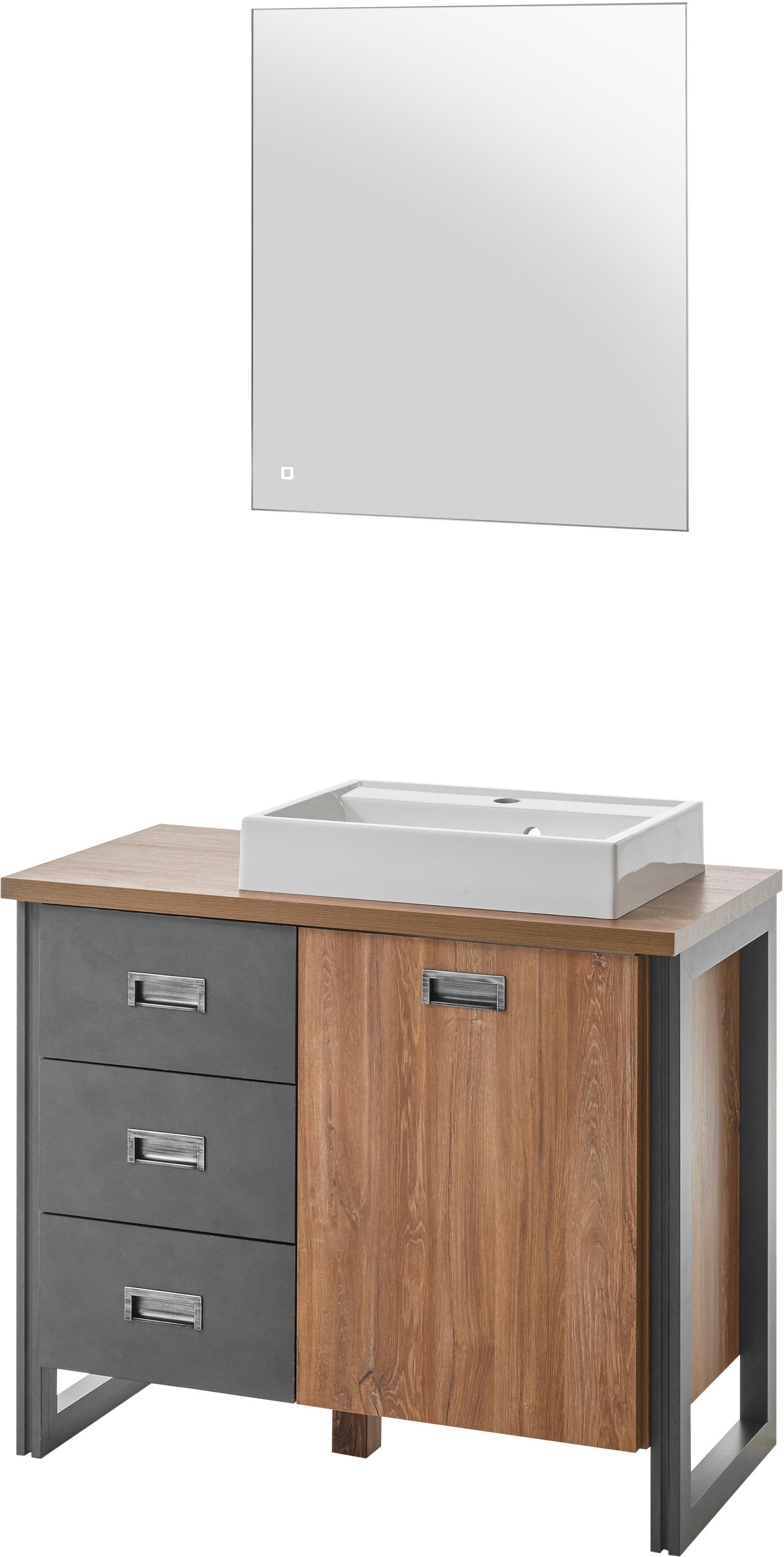 Home affaire Badmöbel-Set »Detroit, Bad im Industrialdesign, inkl. LED, 2-t günstig online kaufen