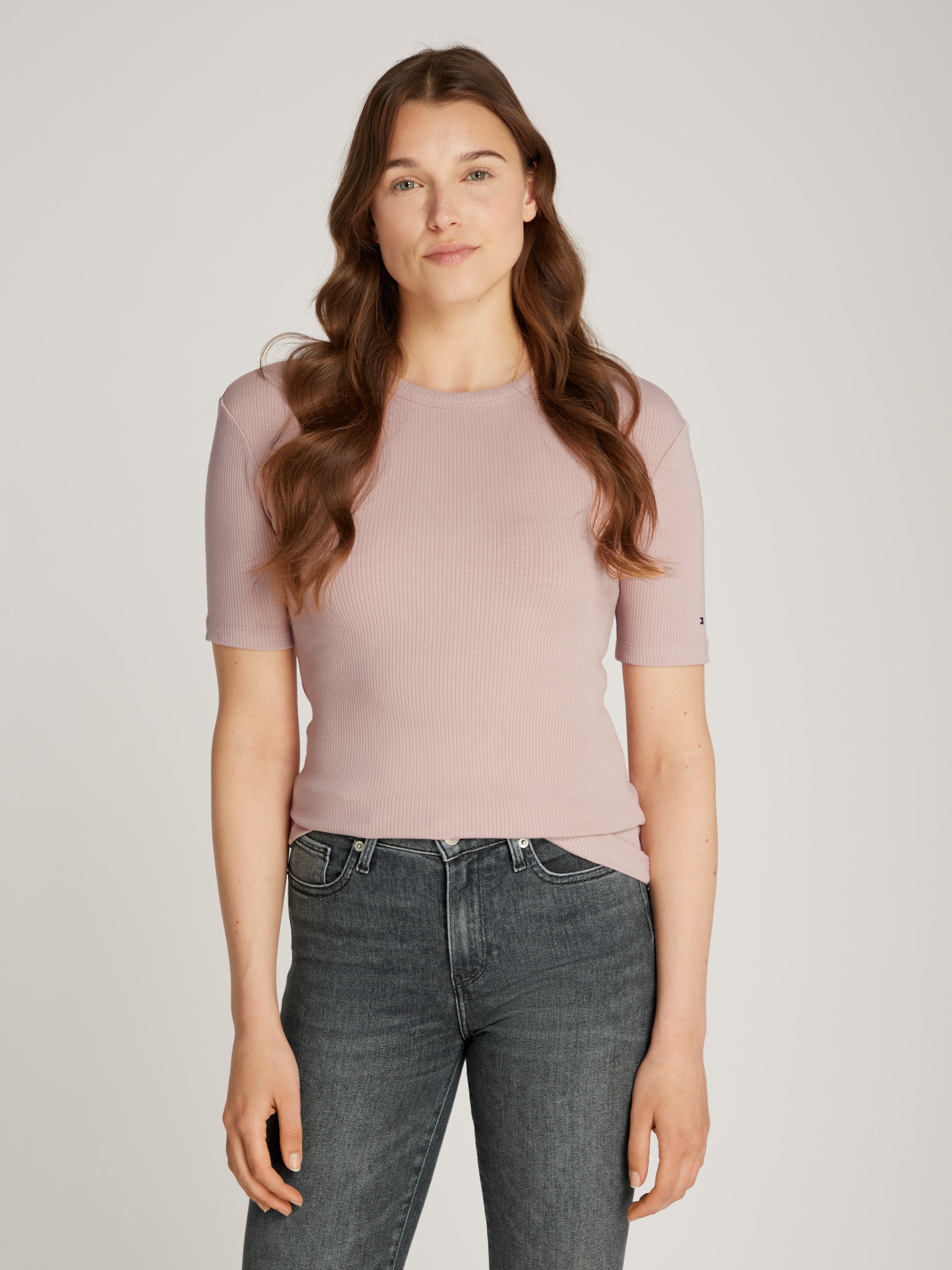 Kurzarmshirt "5X2 RIB C-NK SS", mit Rundhals, Kurzarm, Gr. XXXL (46), Foggy Pink