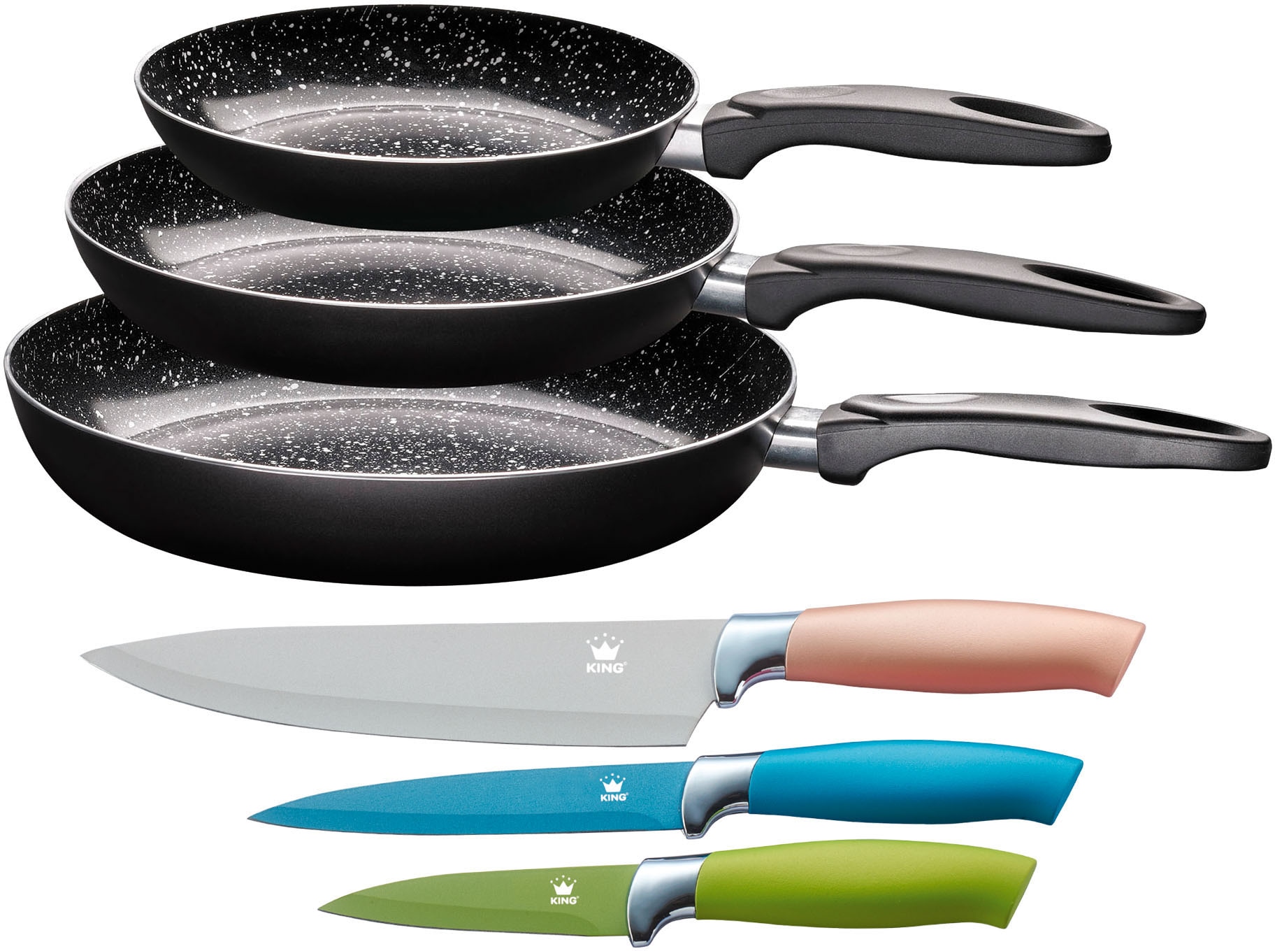KING Pfannen-Set Aluminium Set, 3 Pfannen, 3 Messer, 6 Stk. tlg. Induktion, günstig online kaufen
