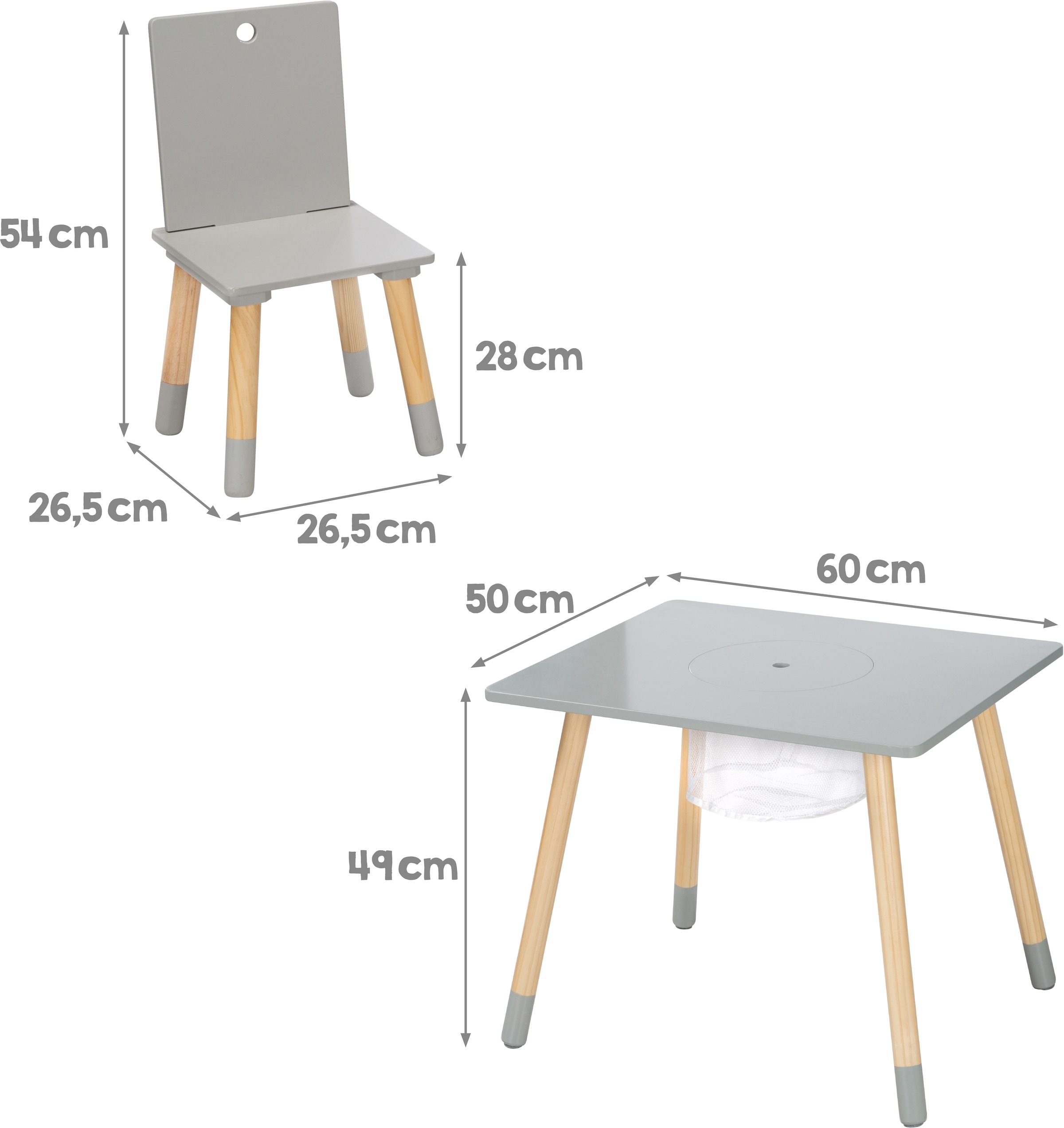 roba® Kindersitzgruppe »Sitzgruppe mit Aufbewahrungsnetz, grau«, aus Holz