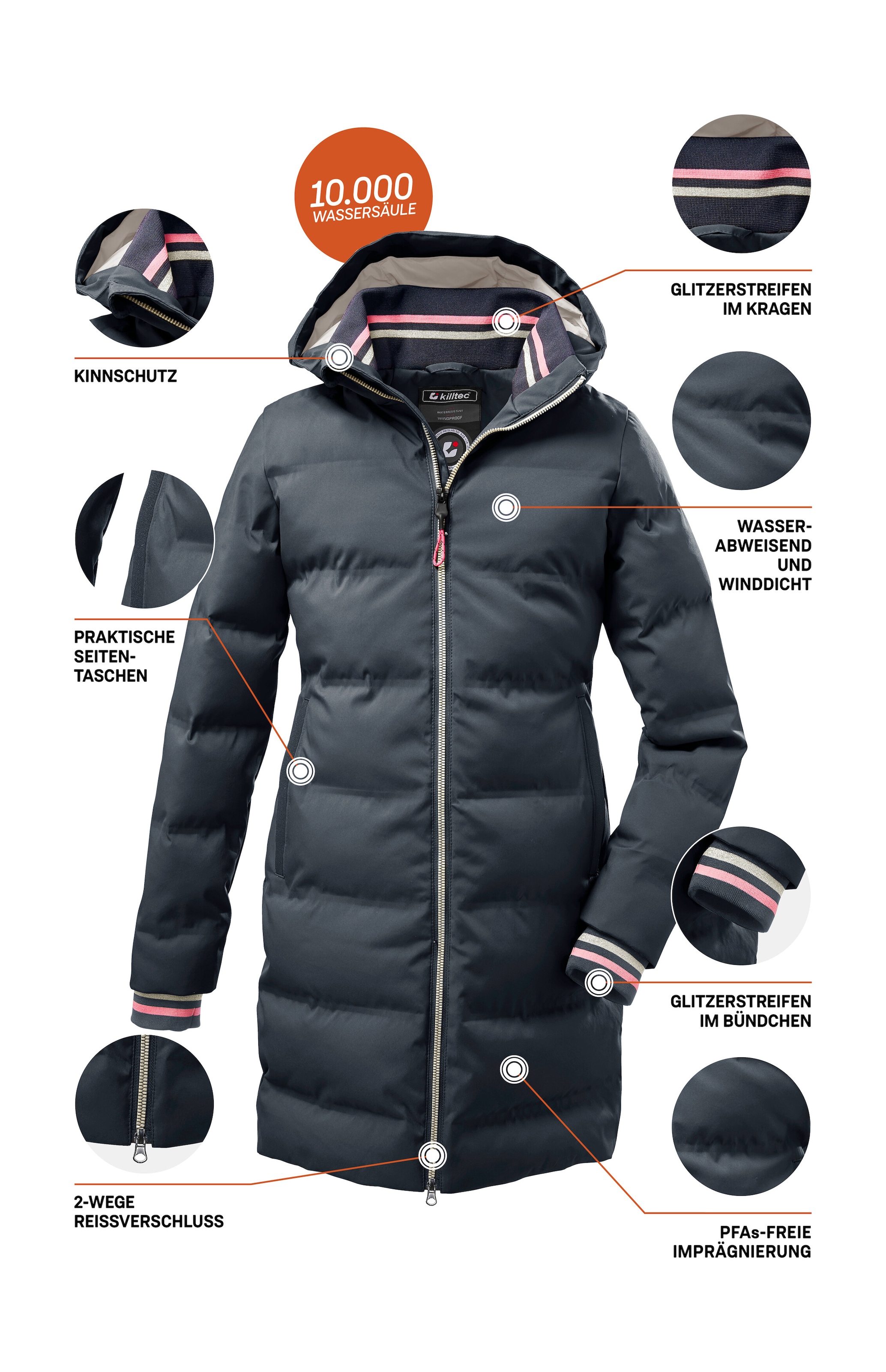 Killtec Steppmantel »KOW 33 GRLS QLTD CT« Lang geschnittene Mädchen-Steppjacke, wasserabweisend, atmungsaktiv