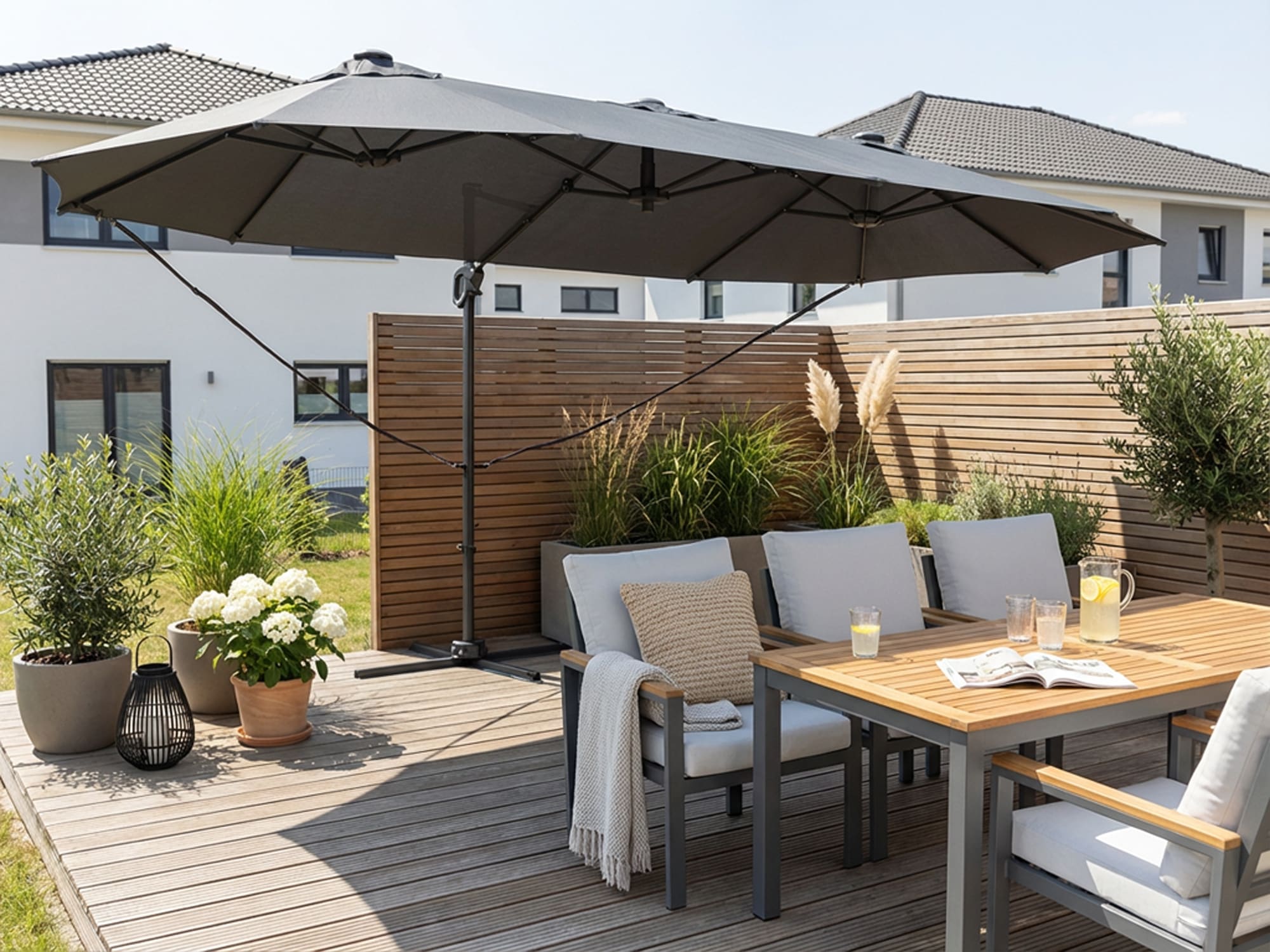 KONIFERA Ampelschirm »»Elba« Twin in anthrazit oder creme erhältlich« BxLxH: 455x263x237 cm, um 360° drehbar