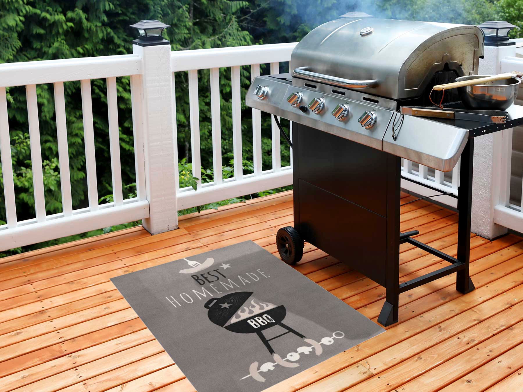 Primaflor-Ideen in Textil Fußmatte »BBQ Grillunterlage HOMEMADE«, rechteckig, 5 mm Höhe, Grillmatte ideal als Bodenschutz, mit Spruch, rutschhemmend, waschbar