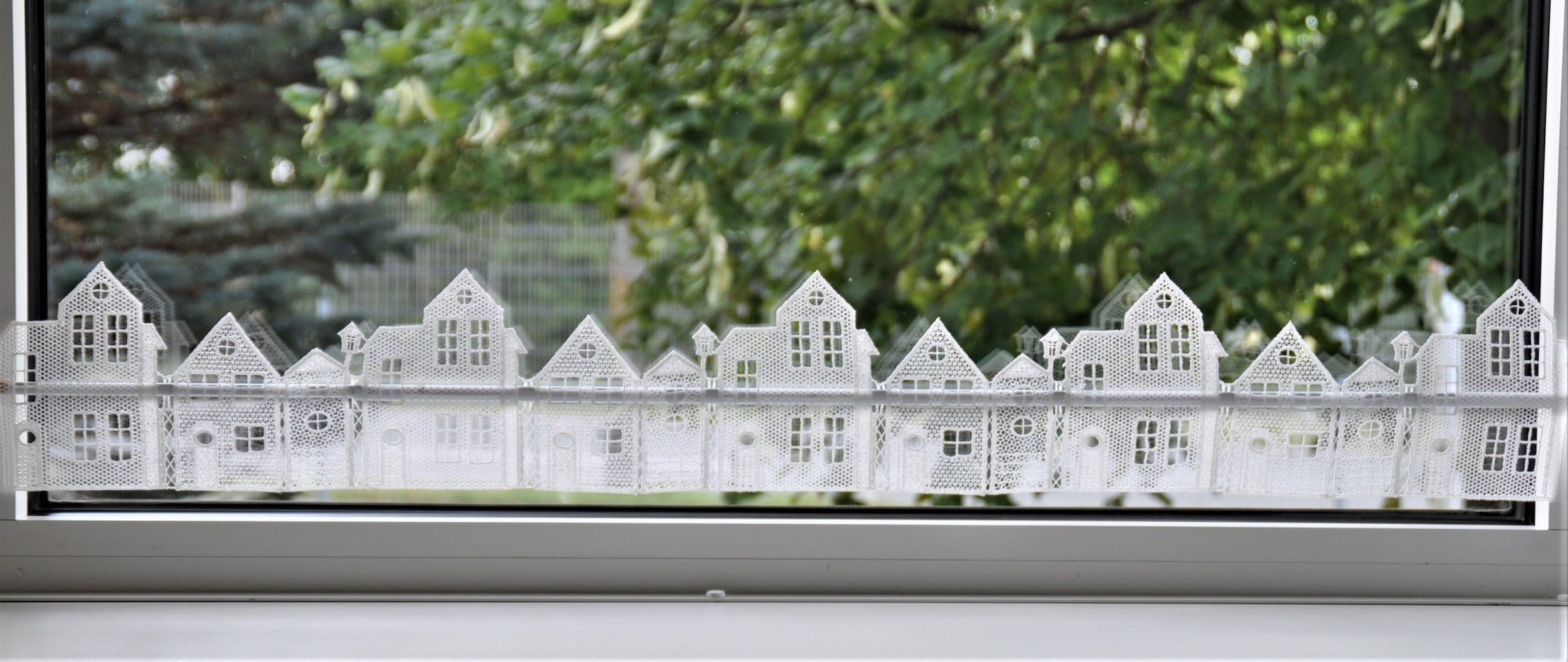 Stickereien Plauen Fensterdekoration »Häuser«, Fensterdekoration \