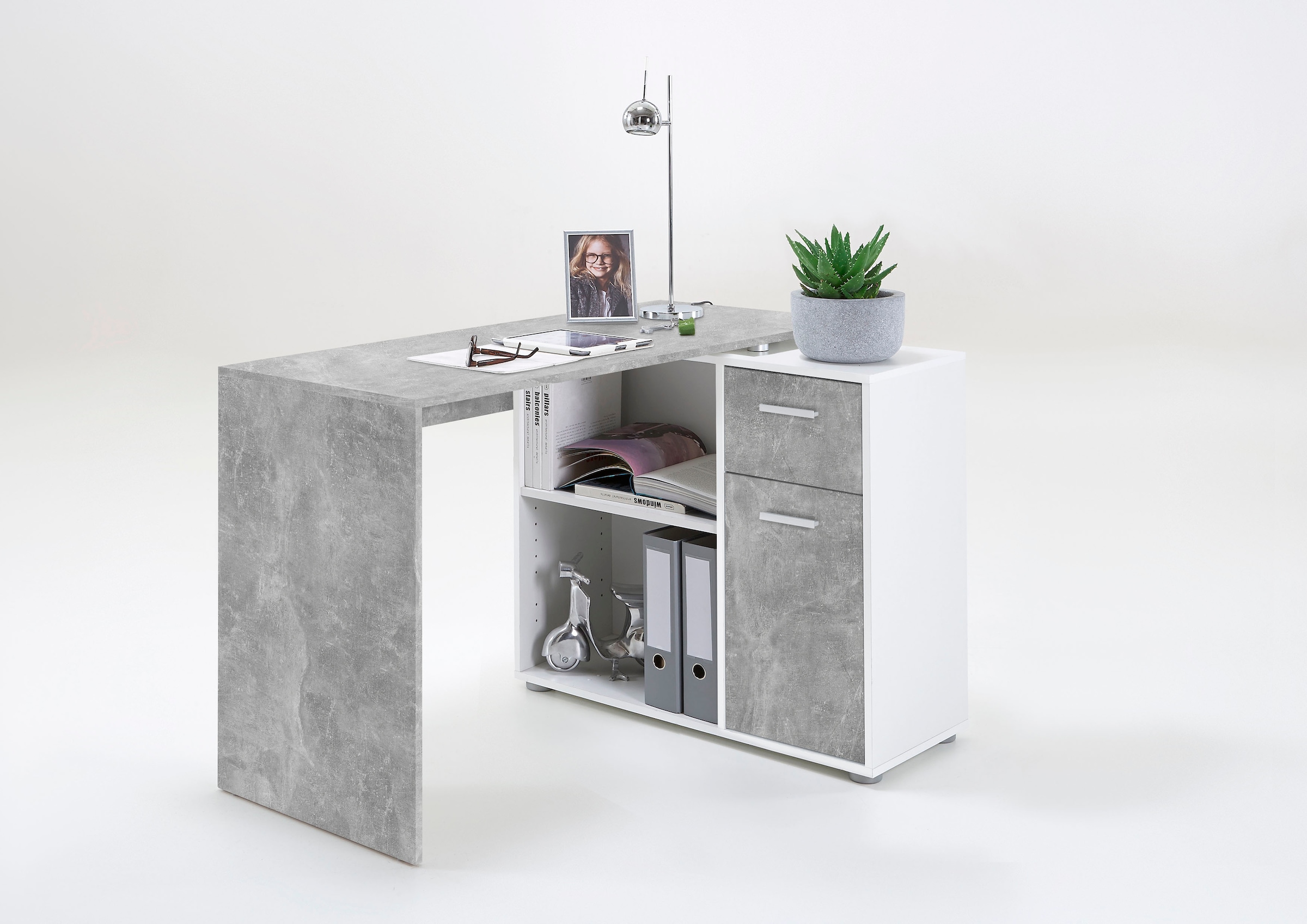 FMD Eckschreibtisch »AUGSBURG«, Schreibtisch/Sideboard m. Stauraum, beidsei günstig online kaufen