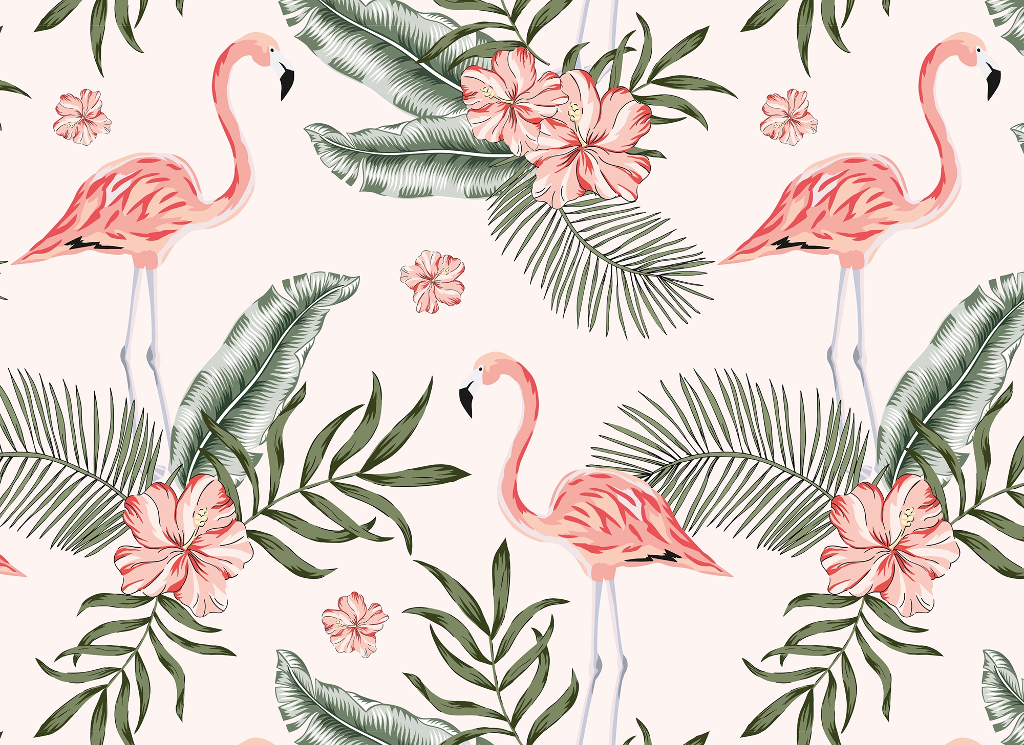 Fototapete Palmen Flamingo Weiß Rosa Grün 3,50 m x 2,55 m FSC® günstig online kaufen