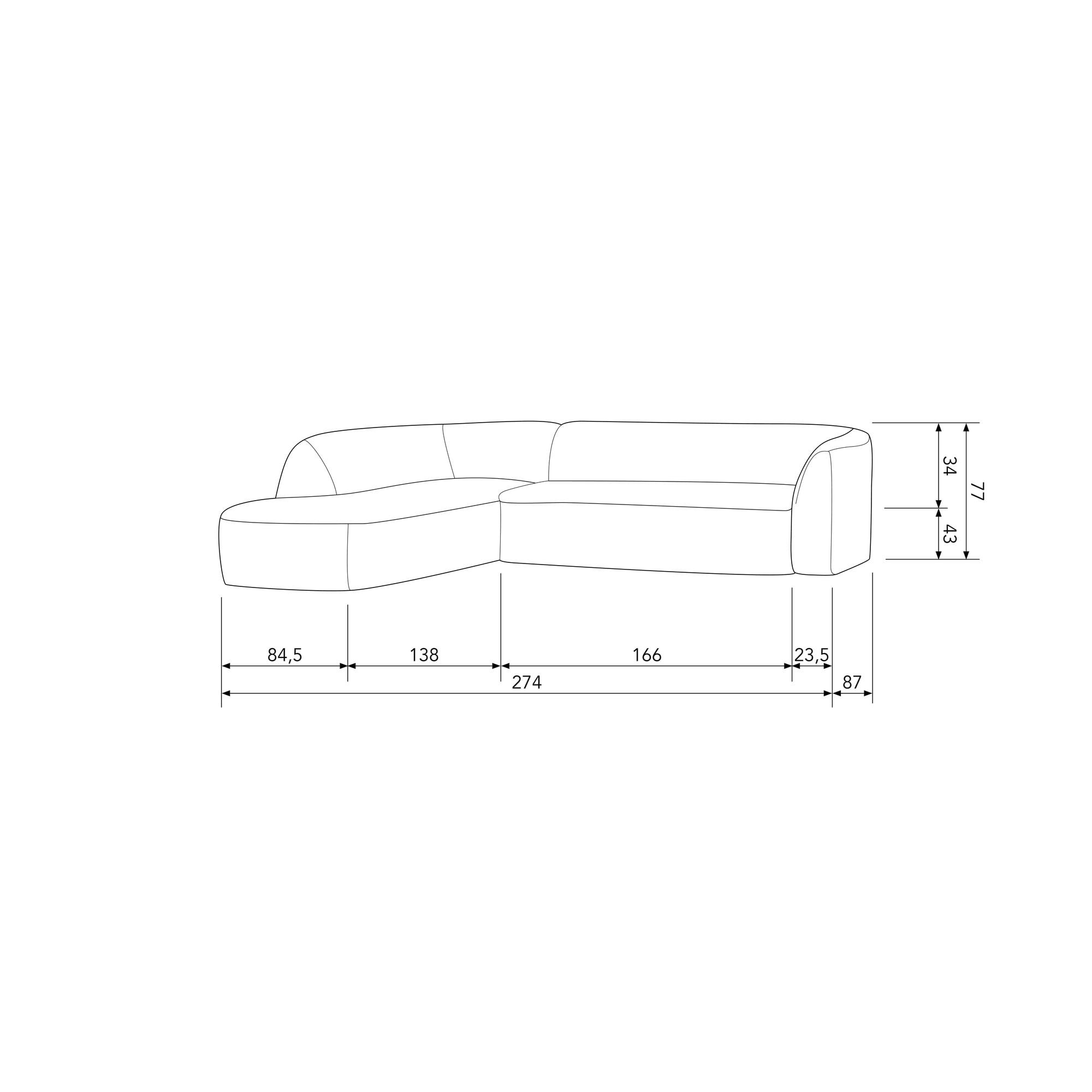WOOOD Ecksofa »Sloping«, gepolstert mit gewebter Chenille, frei im Raum stellbar, Breite 274 cm