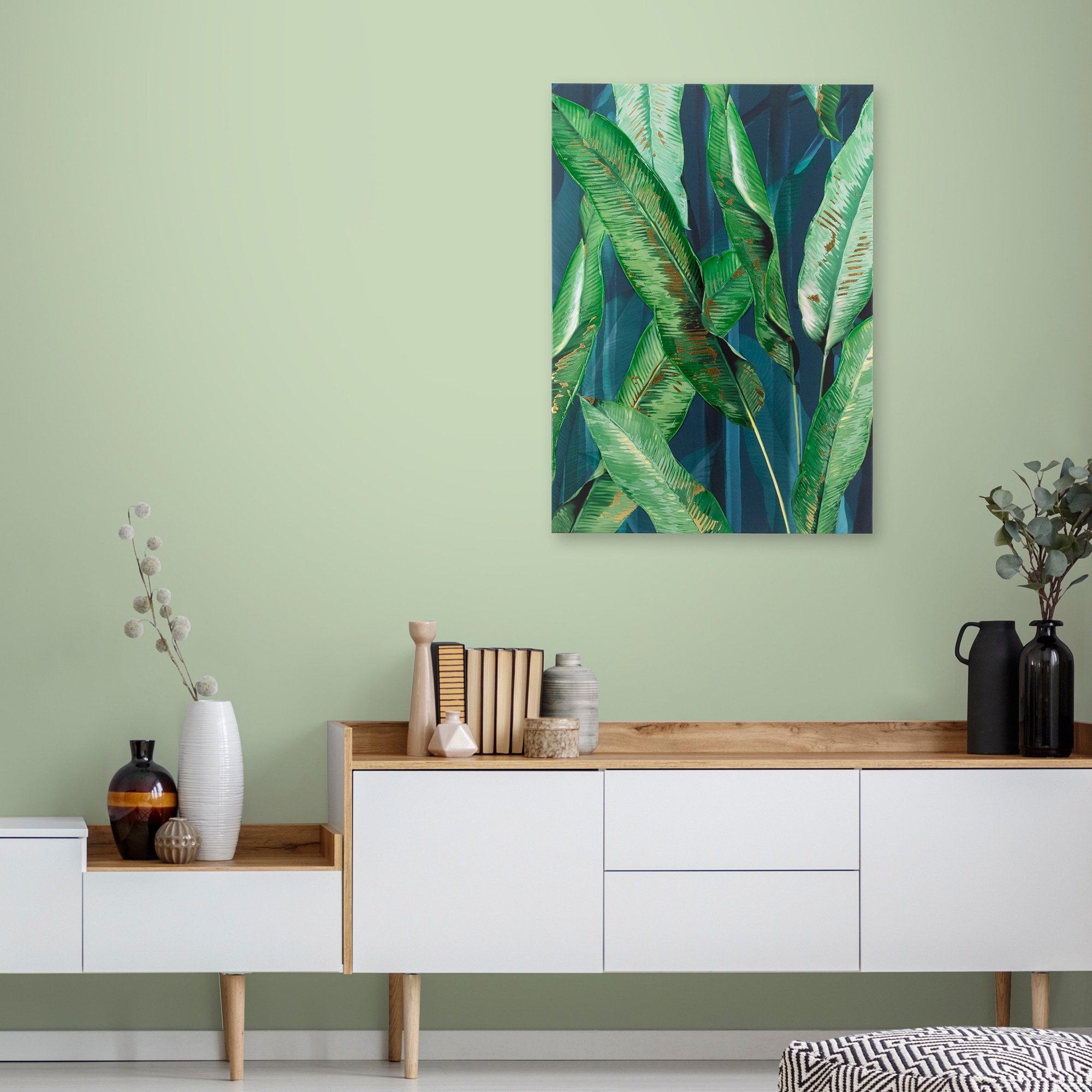 Art for the home Leinwandbild »Blatter« 1 Stk. tlg. Handgemalt Wandbild Gold Metallic 50x70cm