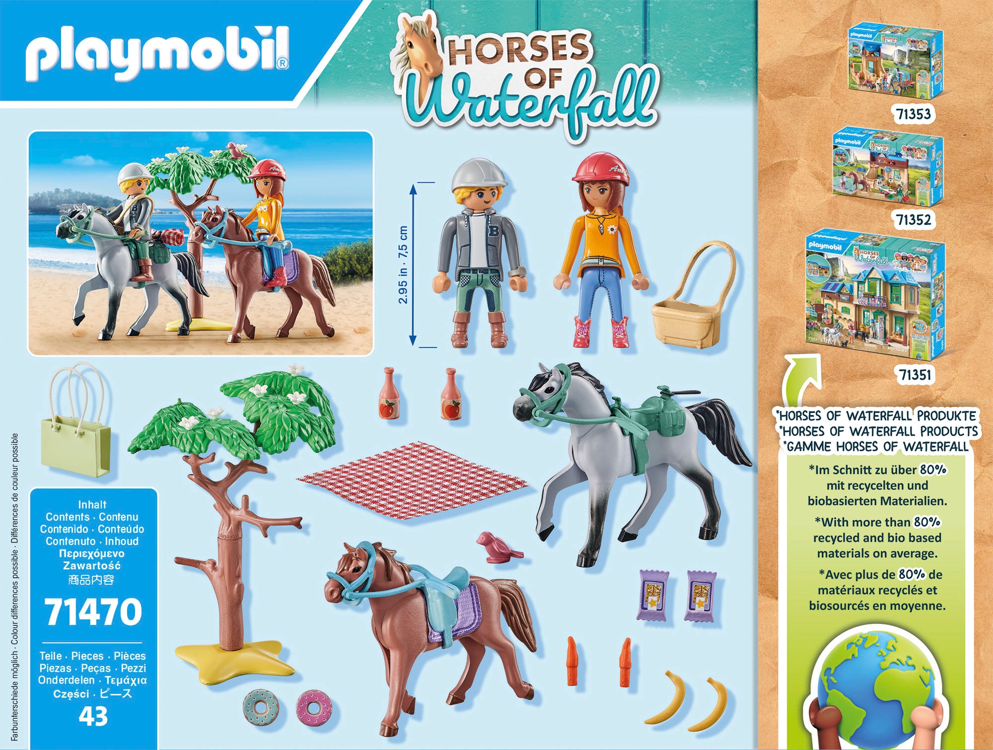 Playmobil® Konstruktions-Spielset »Reitausflug an den Strand (71470), Horses of Waterfall«, (43 St.), mit Amelia und Ben; teilweise aus recyceltem Material; Made in Europe