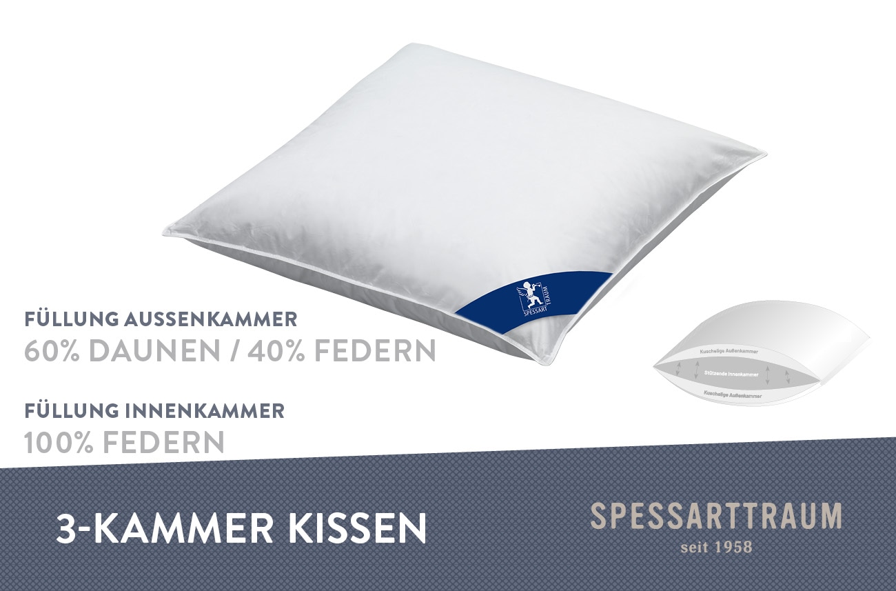 SPESSARTTRAUM 3-Kammer-Kopfkissen »Laax Kissen 40x80 cm & 80x80 cm«, Füllung: 100% Daunen, Bezug: 100% Baumwolle, (1 St.), 3-Kammerkissen weich und stützend