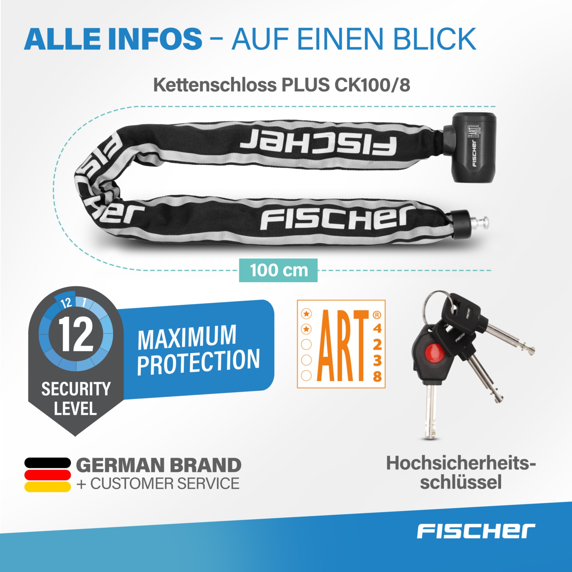FISCHER Fahrrad Kettenschloss »PROTEC PLUS+ CK100«