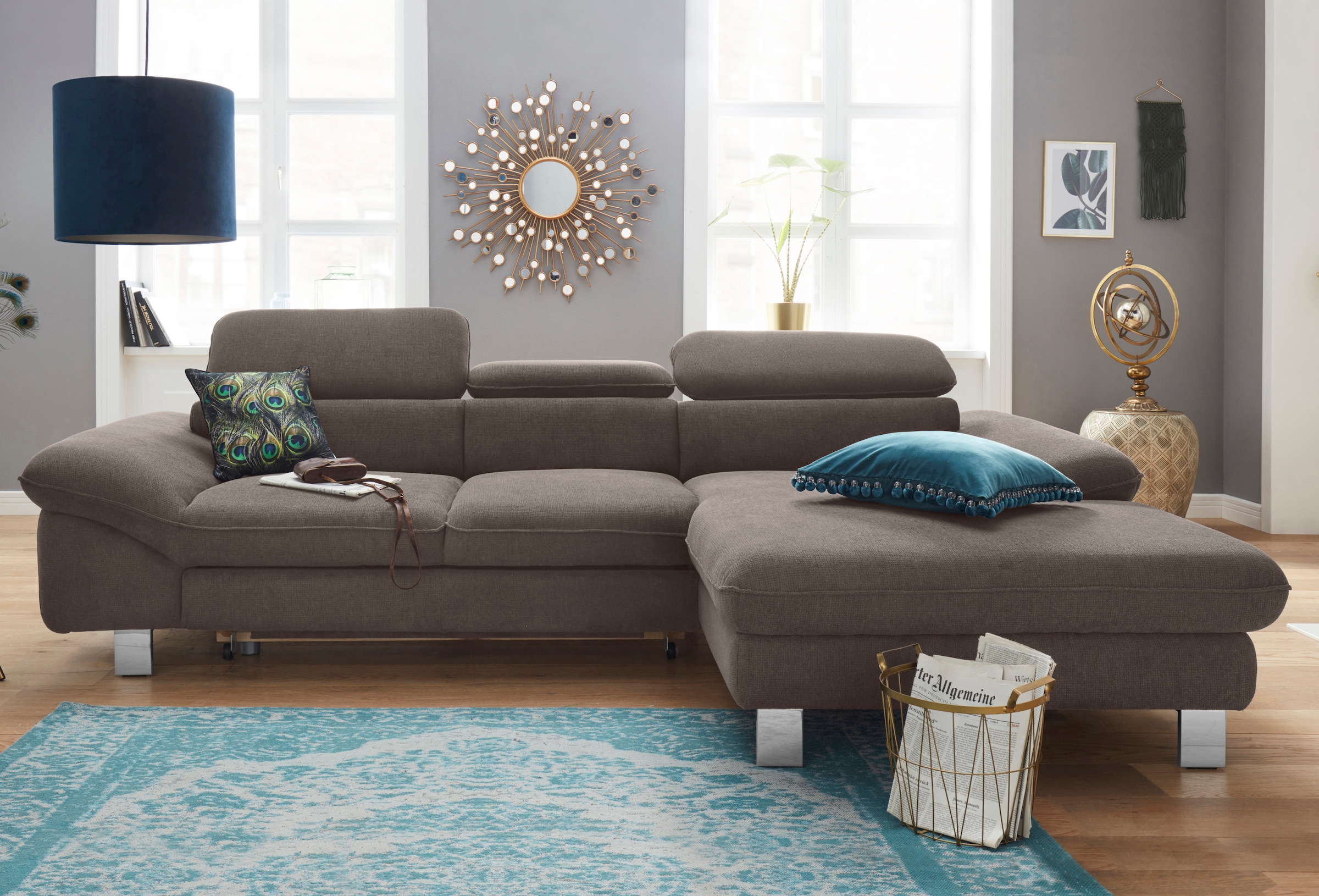 COTTA Polstergarnitur »Driver L-Form«, (Set, 2 tlg.), Set bestehend aus: Ecksofa mit Kopfteilverstellung & Hocker
