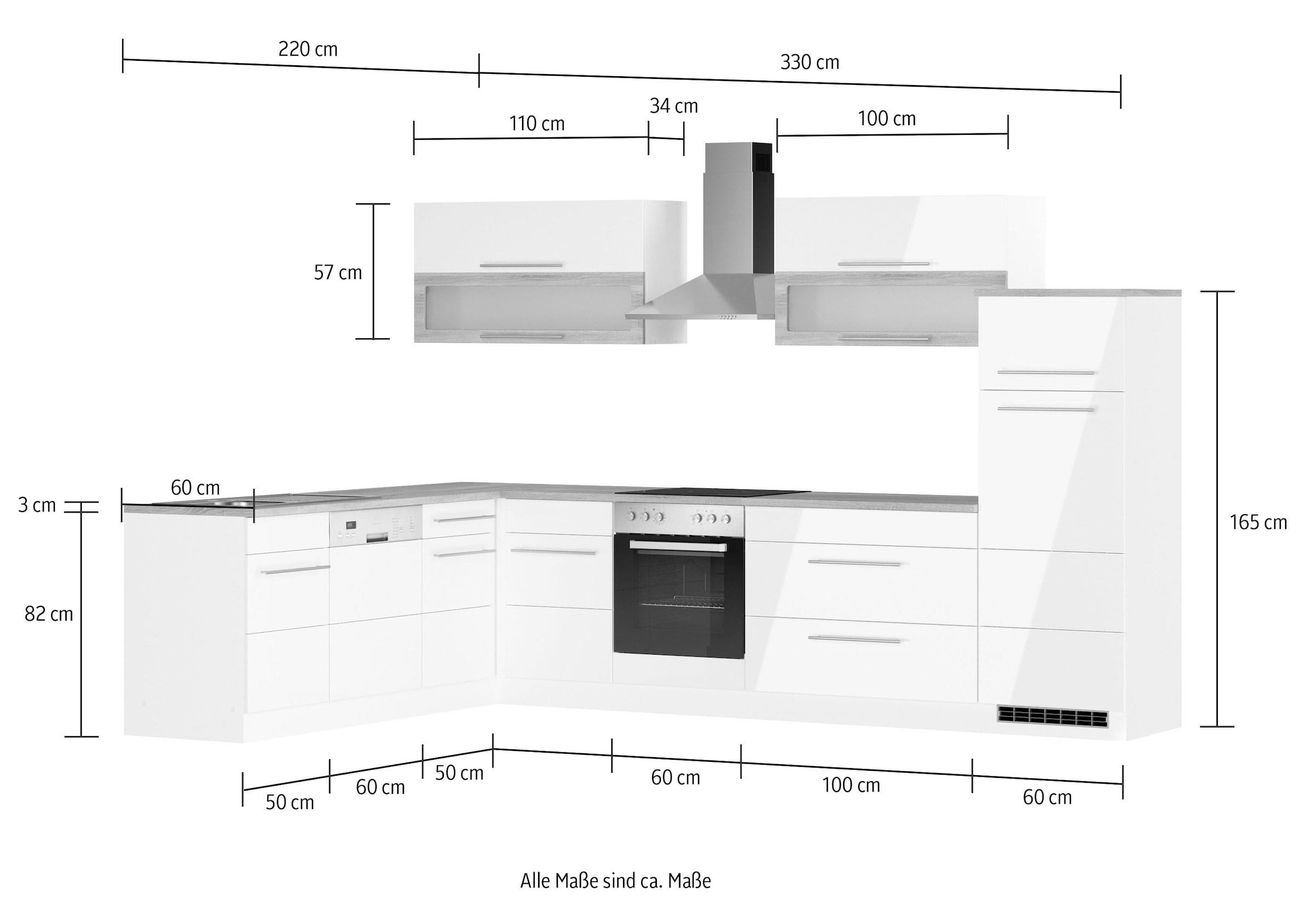 HELD MÖBEL Winkelküche »Wien«, Stellbreite 220 x 330 cm, wahlweise mit E-Geräten
