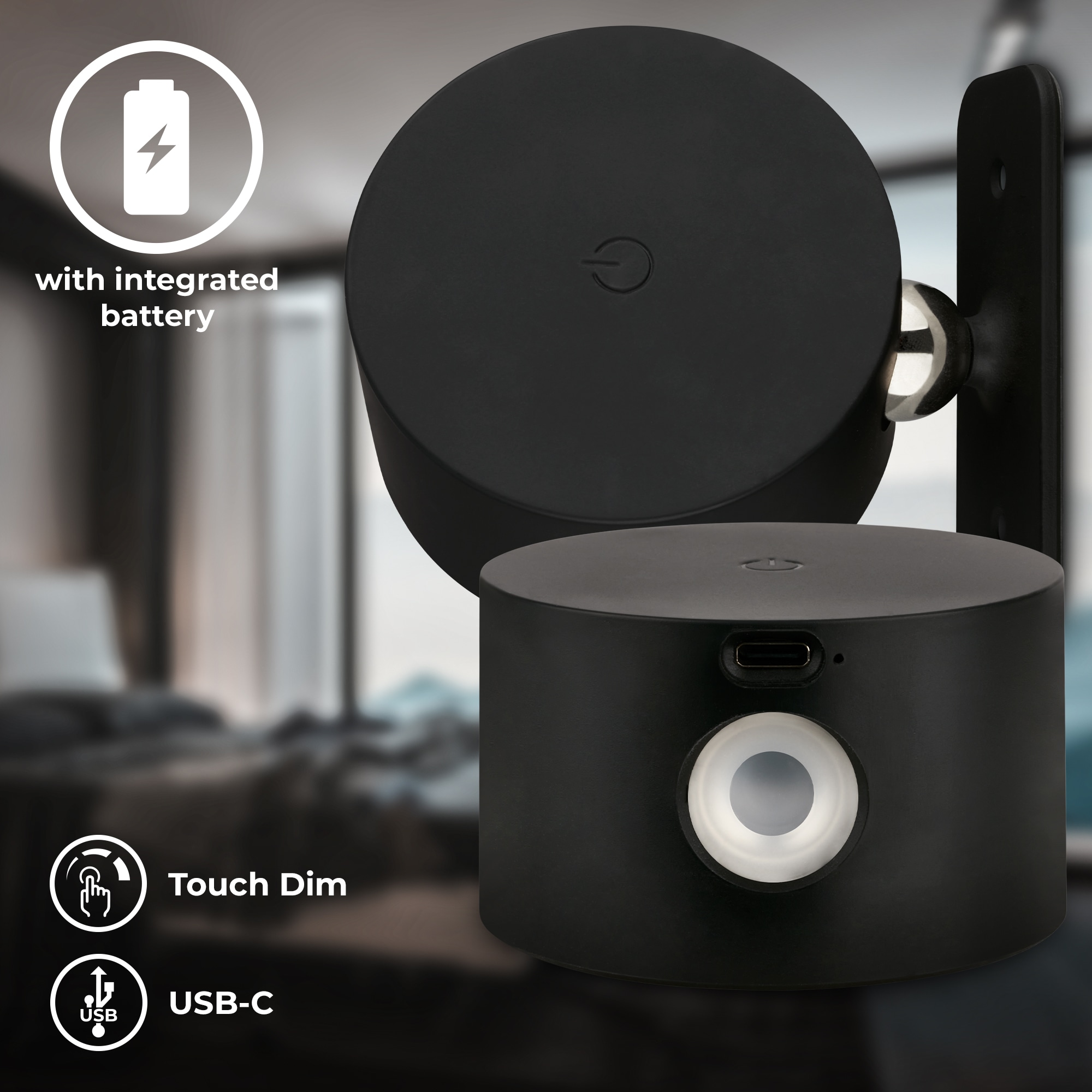 B.K.Licht LED Wandleuchte »BKL1597 Magnetische Akku Wandlampe, 3-Stufen Dimmer, mit USB-C«, 1 flammig, Leuchtmittel LED-Modul | LED fest integriert, CCT-Funktion, 150Lm, 2W, 14h Leuchtdauer, 4,5 x 8 x 9,5 cm, Schwarz