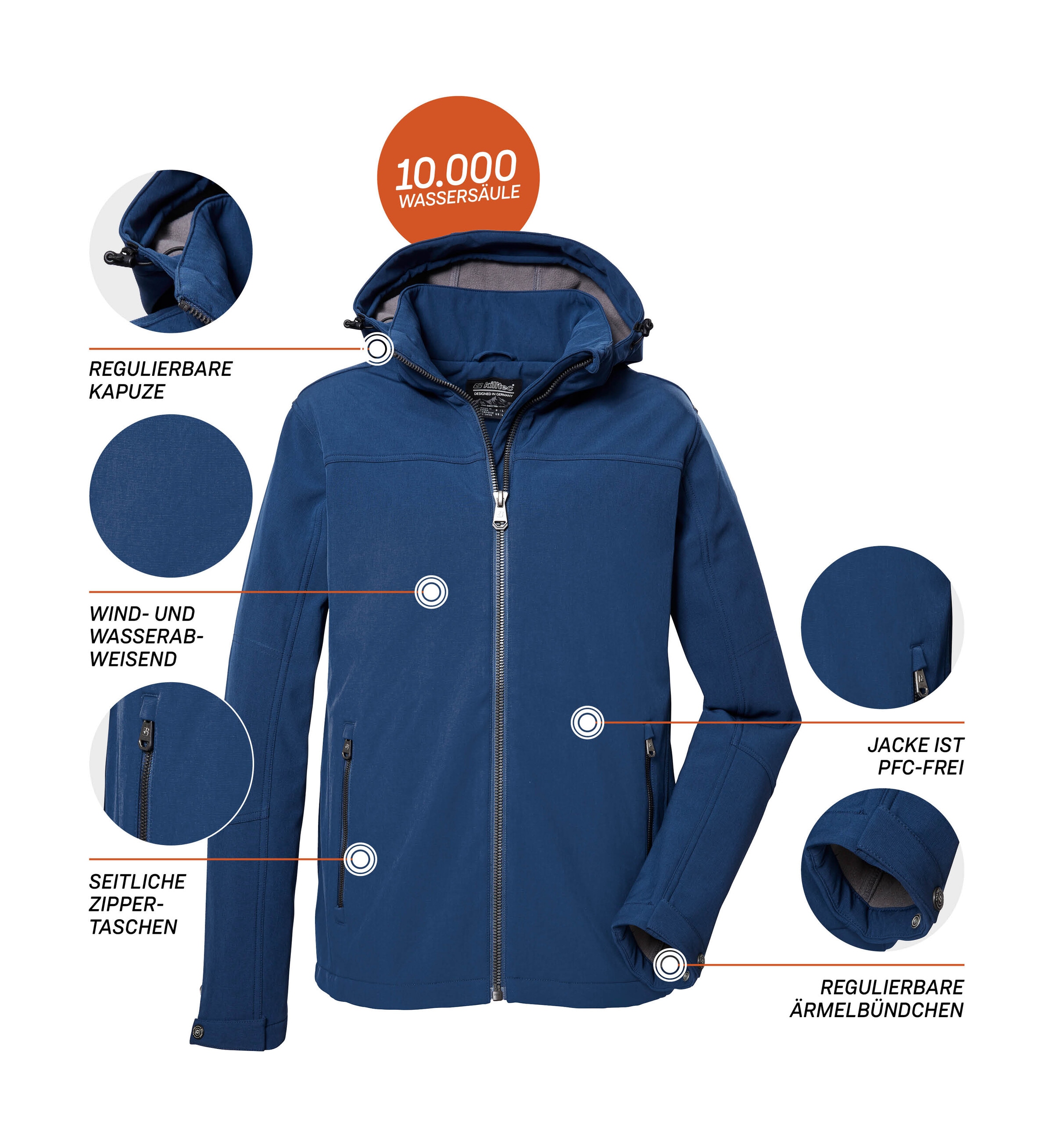 Killtec Softshelljacke »Herren Softshelljacke«, Wasserabweisende Softshelljacke mit Fleece, abnehmbarer Kapuze