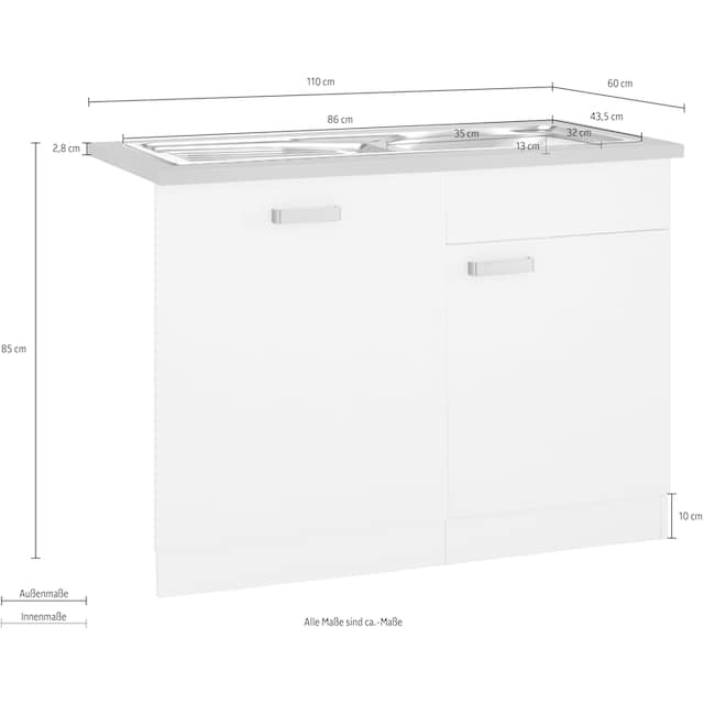 wiho Küchen Spülenschrank »Husum«, 110 cm breit, inkl. Tür/Sockel für  Geschirrspüler auf Rechnung bestellen
