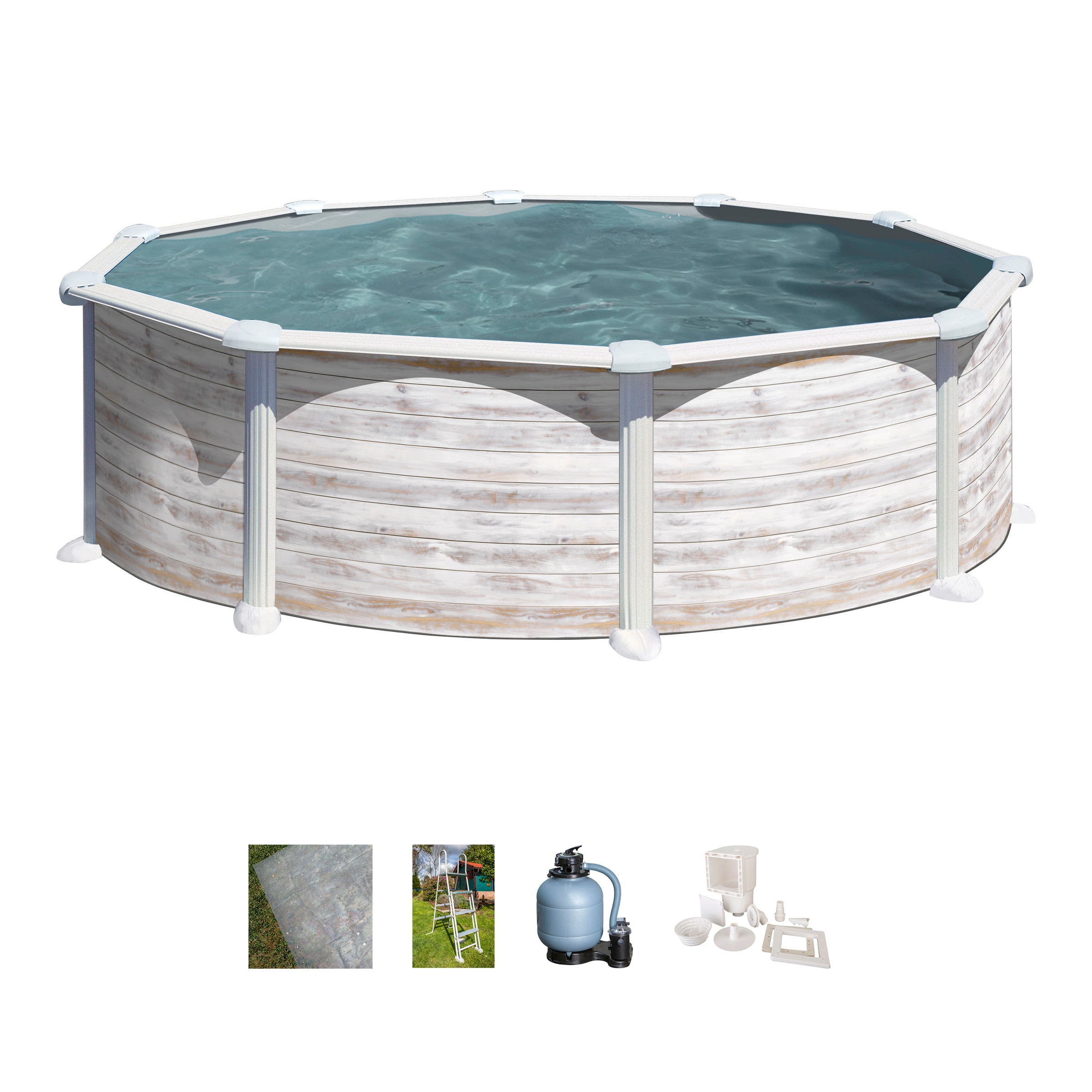 Gre Rundpool »Groenlandia inkl. Zubehör«, (Set, 5 tlg.), Höhe: 132 cm, in versch. Größen erhältlich