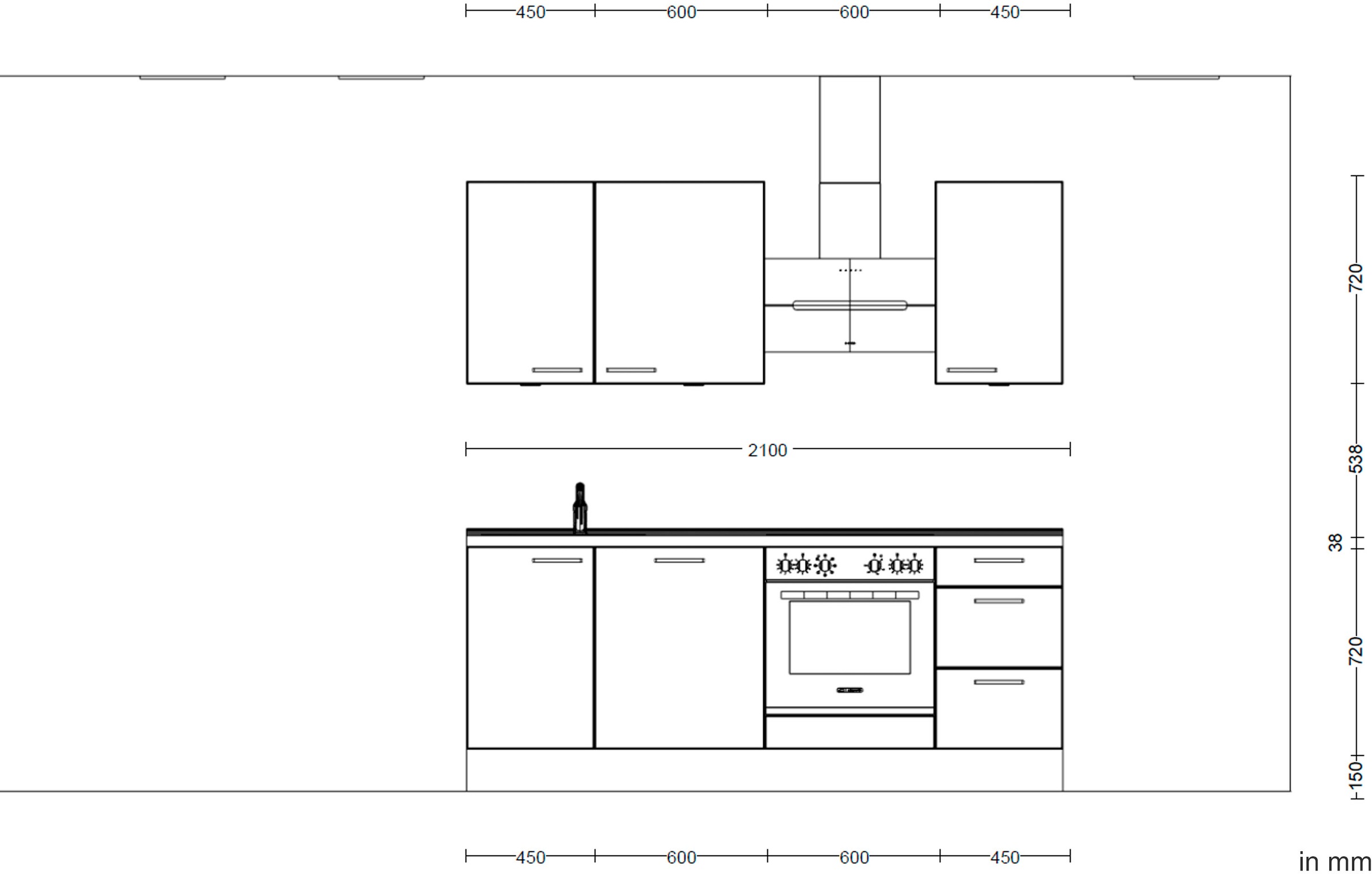 nobilia® Küchenzeile »"Structura II"«, vormontiert, Ausrichtung wählbar, Breite 210 cm, wahlw. mit E-Geräten