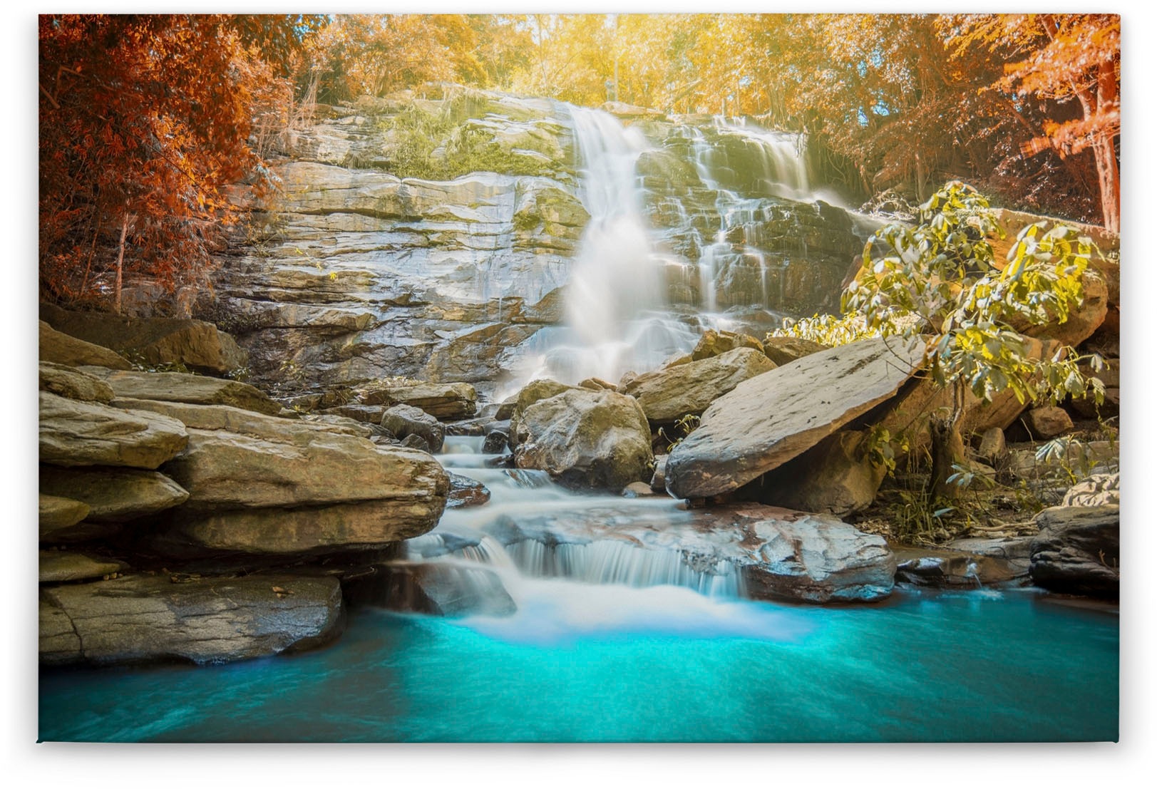 Bricoflor Leinwand Mit Wasserfall Im Herbstwald Buntes Wandbild Mit Herbst günstig online kaufen