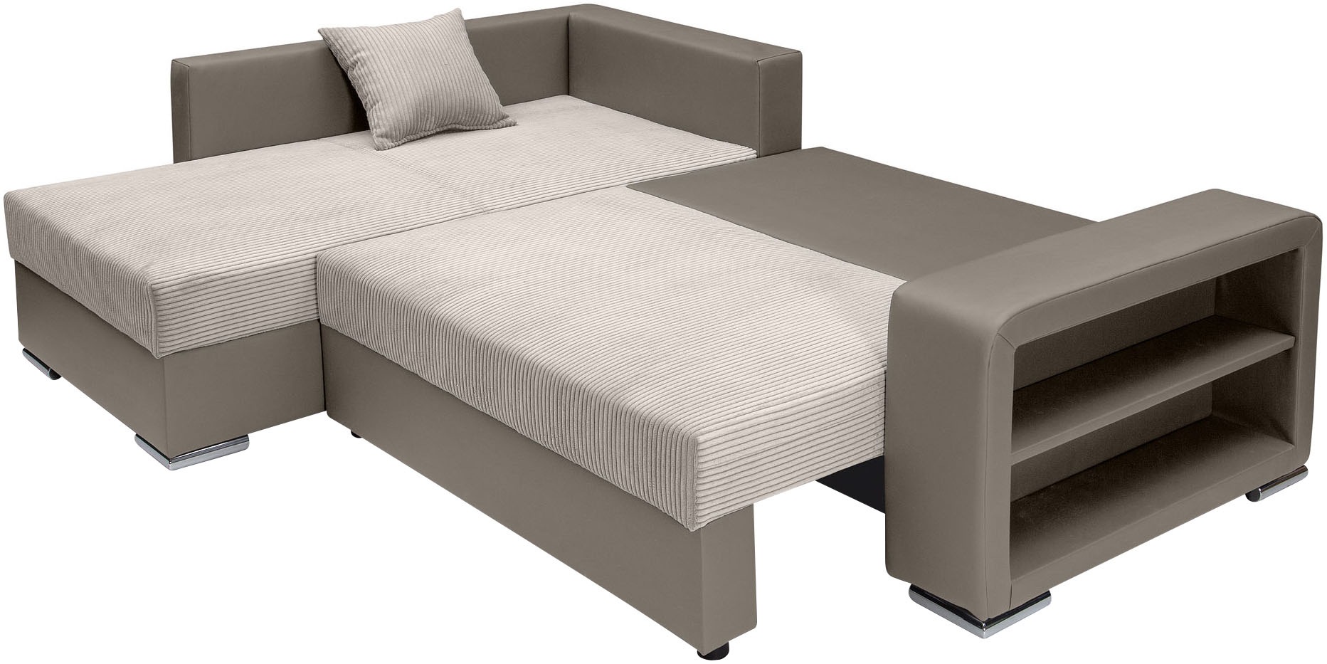 COLLECTION AB Ecksofa »L-Form«, Regalarmlehne mit LED RGB Beleuchtung,Bettfunktion und Bettkasten