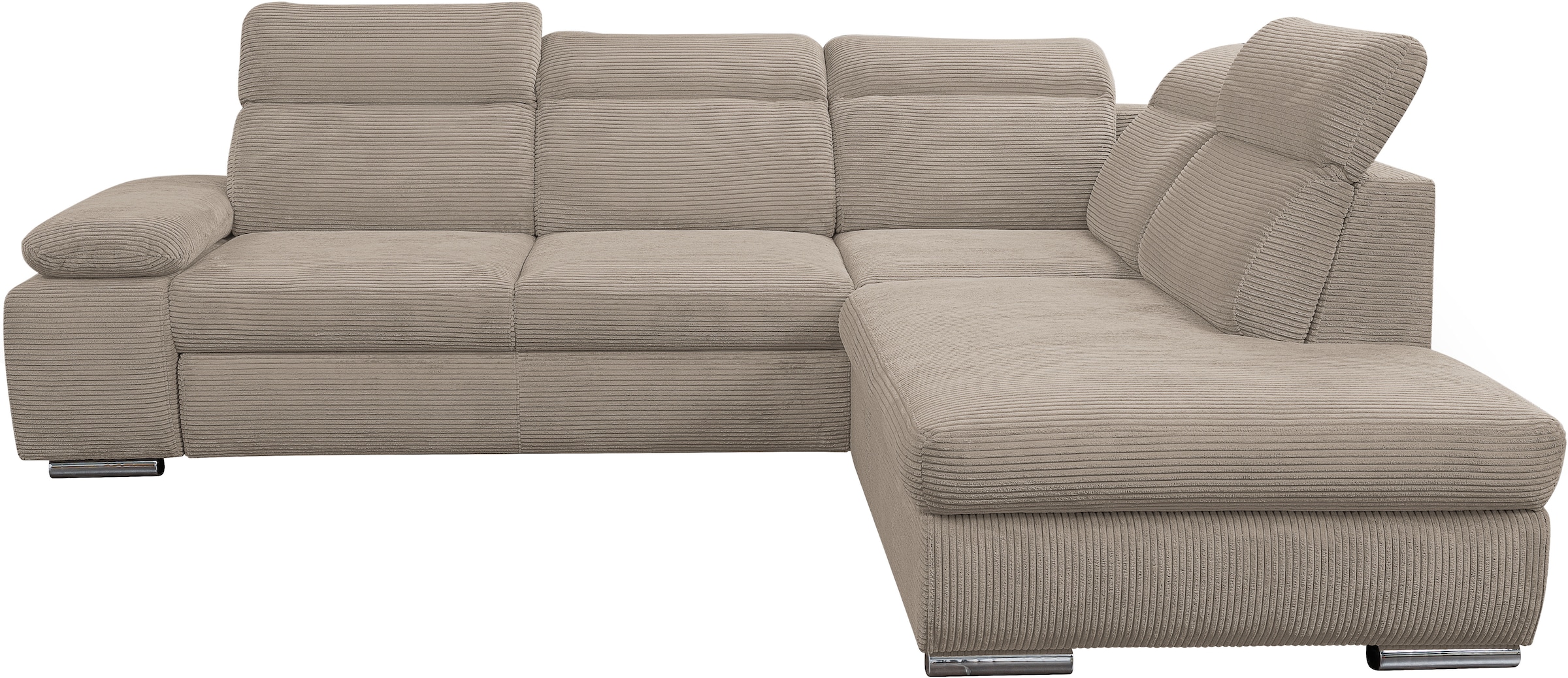 WERK2 Ecksofa »Alicante Kopfteilverstellung, Bett & Bettkasten, Cord, L-Form, bequem« Cord, L-Form, XXL, Schlaffunktion, Bettkasten