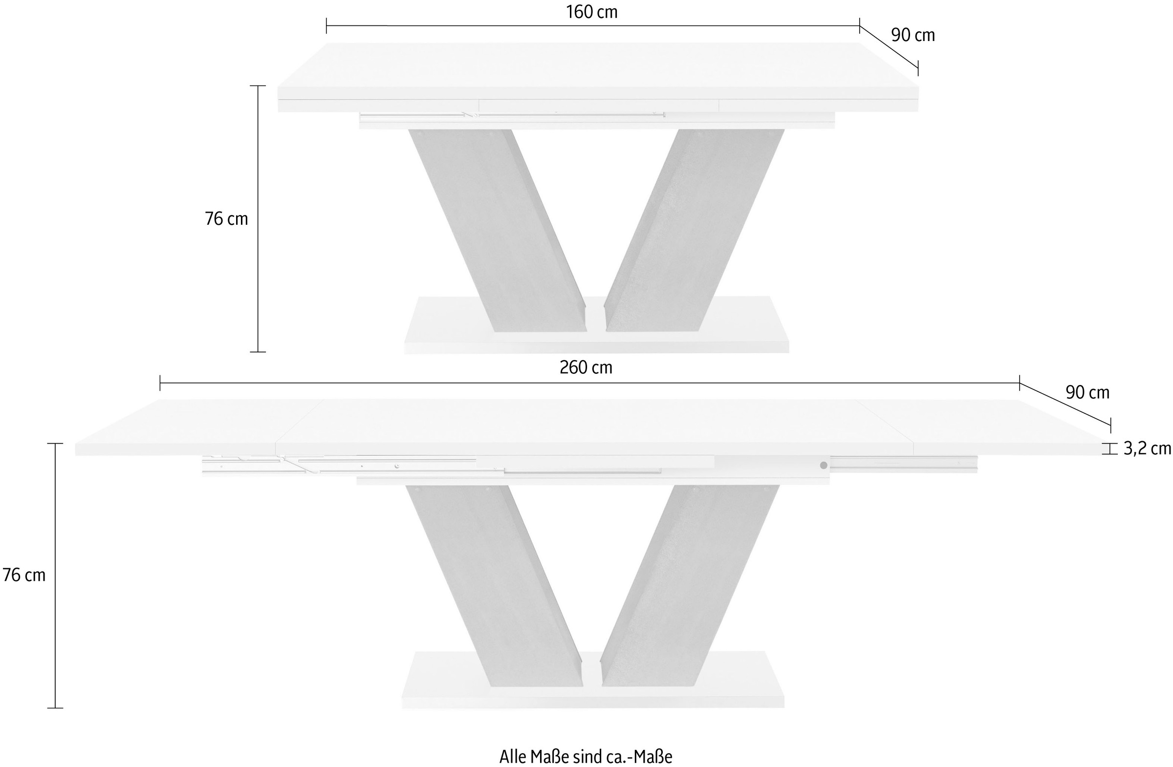 Mäusbacher Esstisch »Komfort mit in kaufen Breite Rechnung mit V-Gestell Auszugsfunktion, graphit und D«, 160-260 cm auf