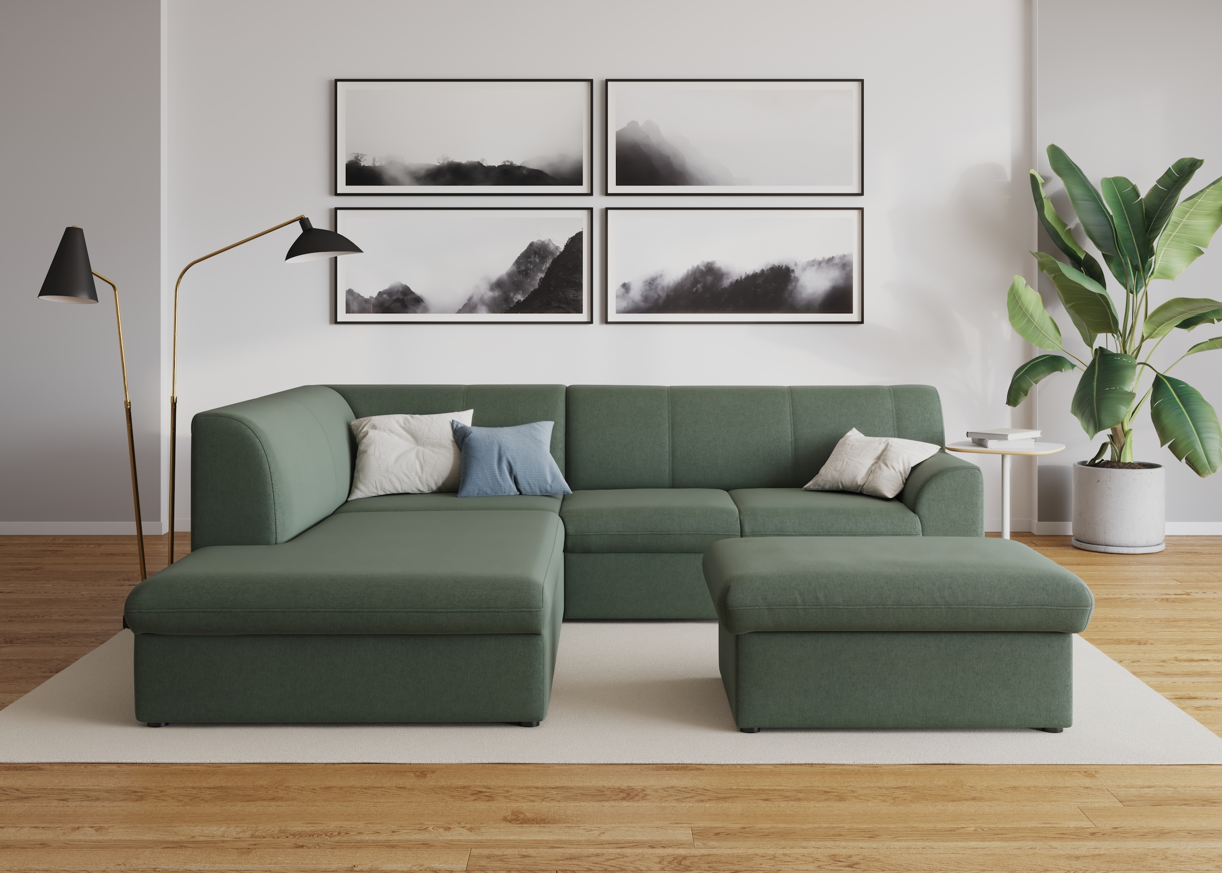 DOMO collection Ecksofa »Topper zeitlos elegant, kompakte Stellmaße, OTTOs Choice, L-Form«, mit Ottomane, wahlweise mit Schlaffunktion