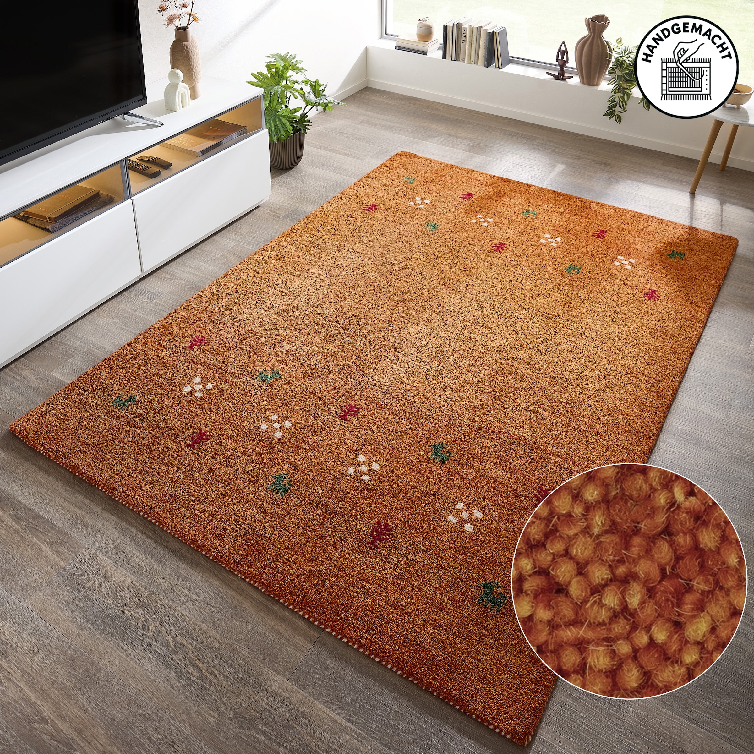 THEKO Wollteppich »Gabbeh Motiv, Handgefertigt, Teppich, Tiermotiv, reine Wolle« rechteckig 14 mm Höhe reine Wolle, Wohnzimmer, Schlafzimmer, Esszimmer