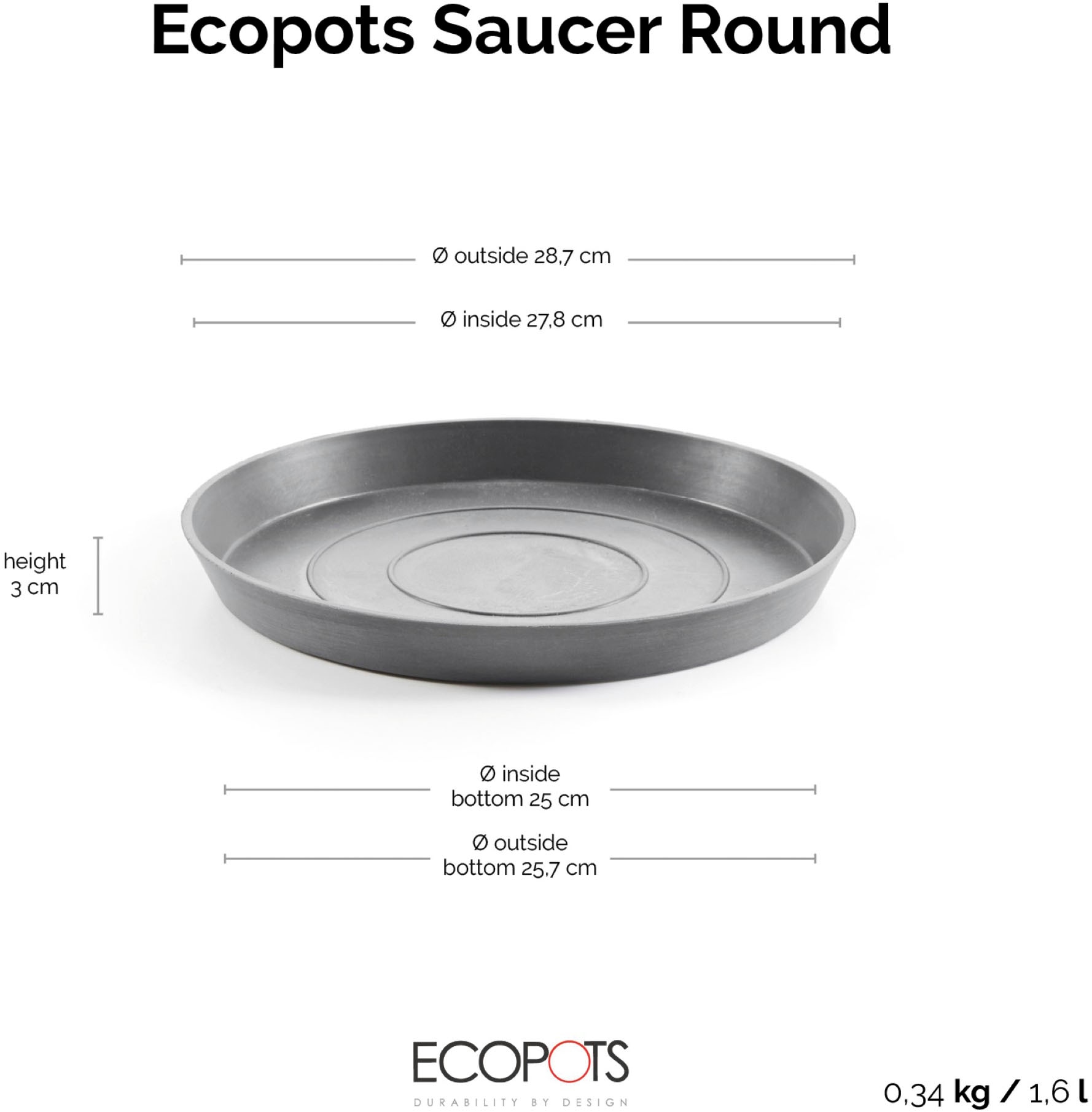 ECOPOTS Blumentopfuntersetzer »ROUND SAUCER Grey« BxTxH: 28,7x28,7x3 cm