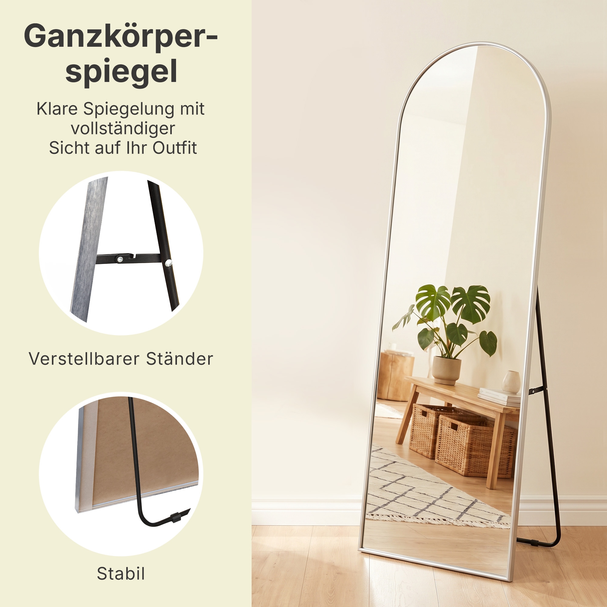 OTTO home Spiegel »Standspiegel Addrik, wahlweise in 2 Größen 150x40cm oder 180x60cm« Ganzkörperspiegel mit Sicherheitsglas, in verschiedenen Farben