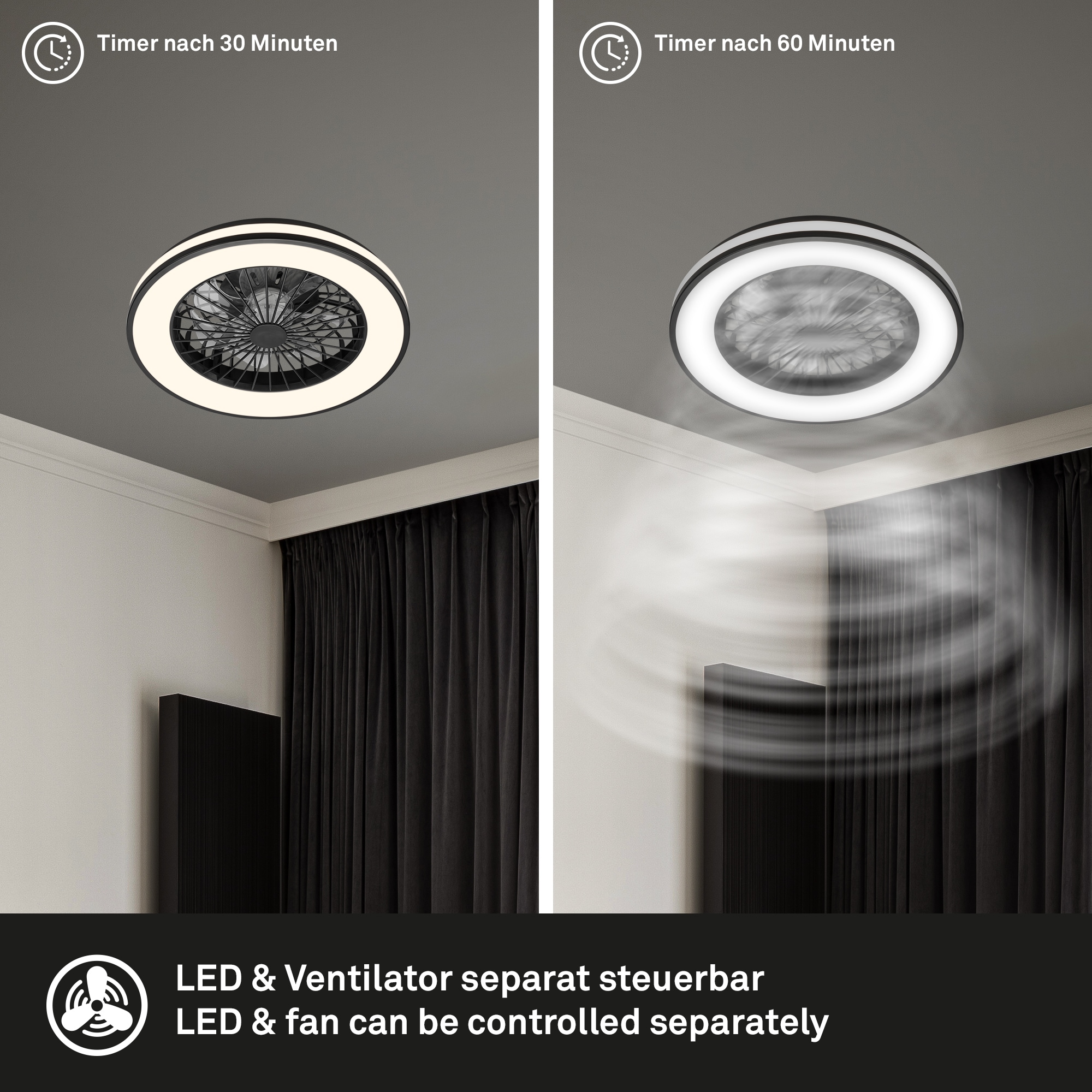 my home Deckenleuchte »CCT Deckenleuchte mit Ventilator«, 1 flammig, Deckenventilator mit Licht, 48,5x14,5 cm, 49Watt, Schlafzimmer