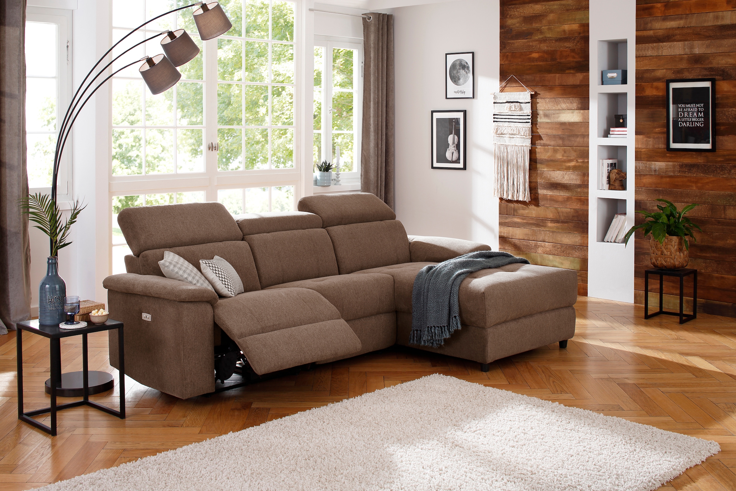 Home affaire Ecksofa »Binado, L-Form,«, mit manueller oder elektrischer Relaxfunktion mit USB-Anschluss