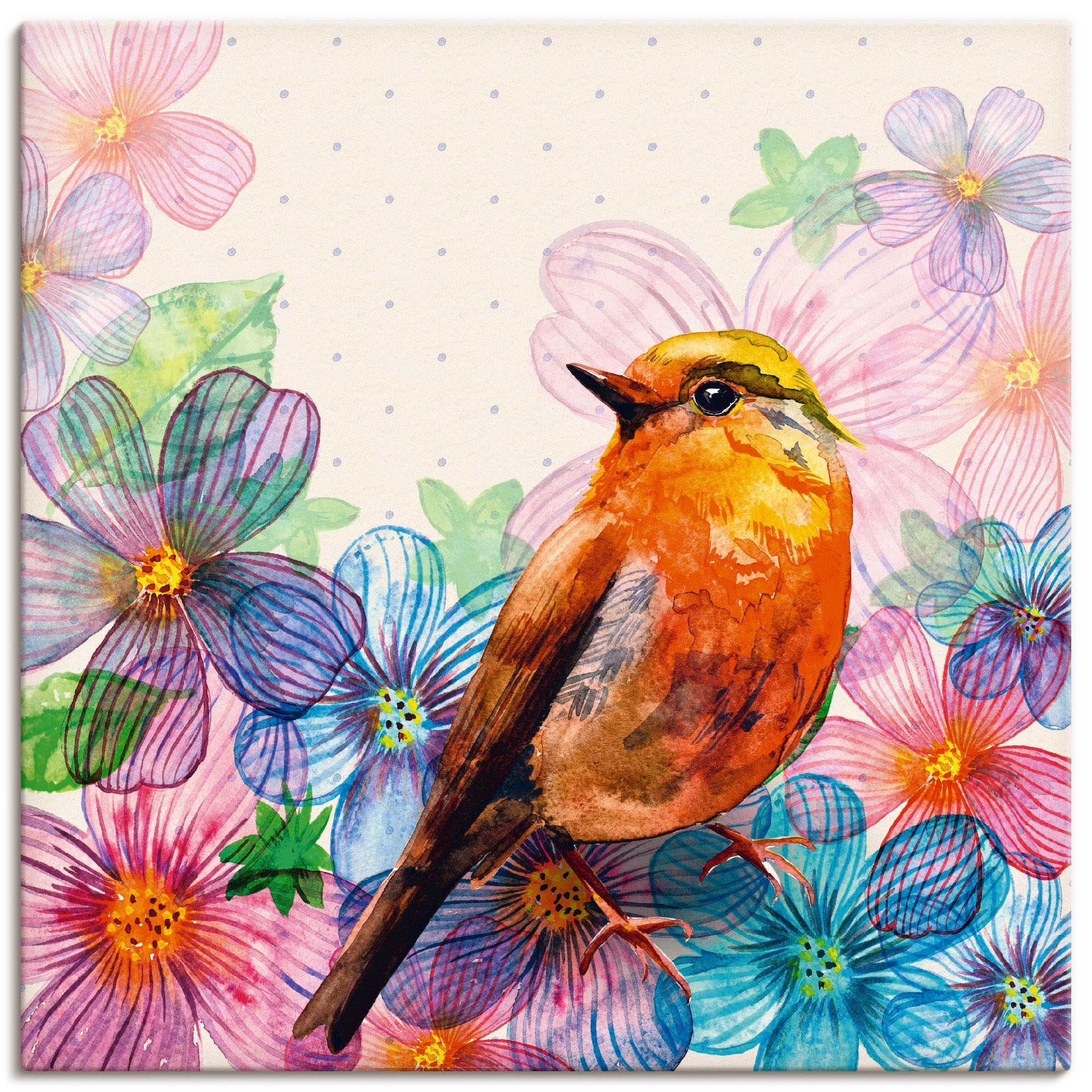 Artland Leinwandbild »Florale Karte im Retro Design« Vögel 1 Stk. tlg. auf günstig online kaufen