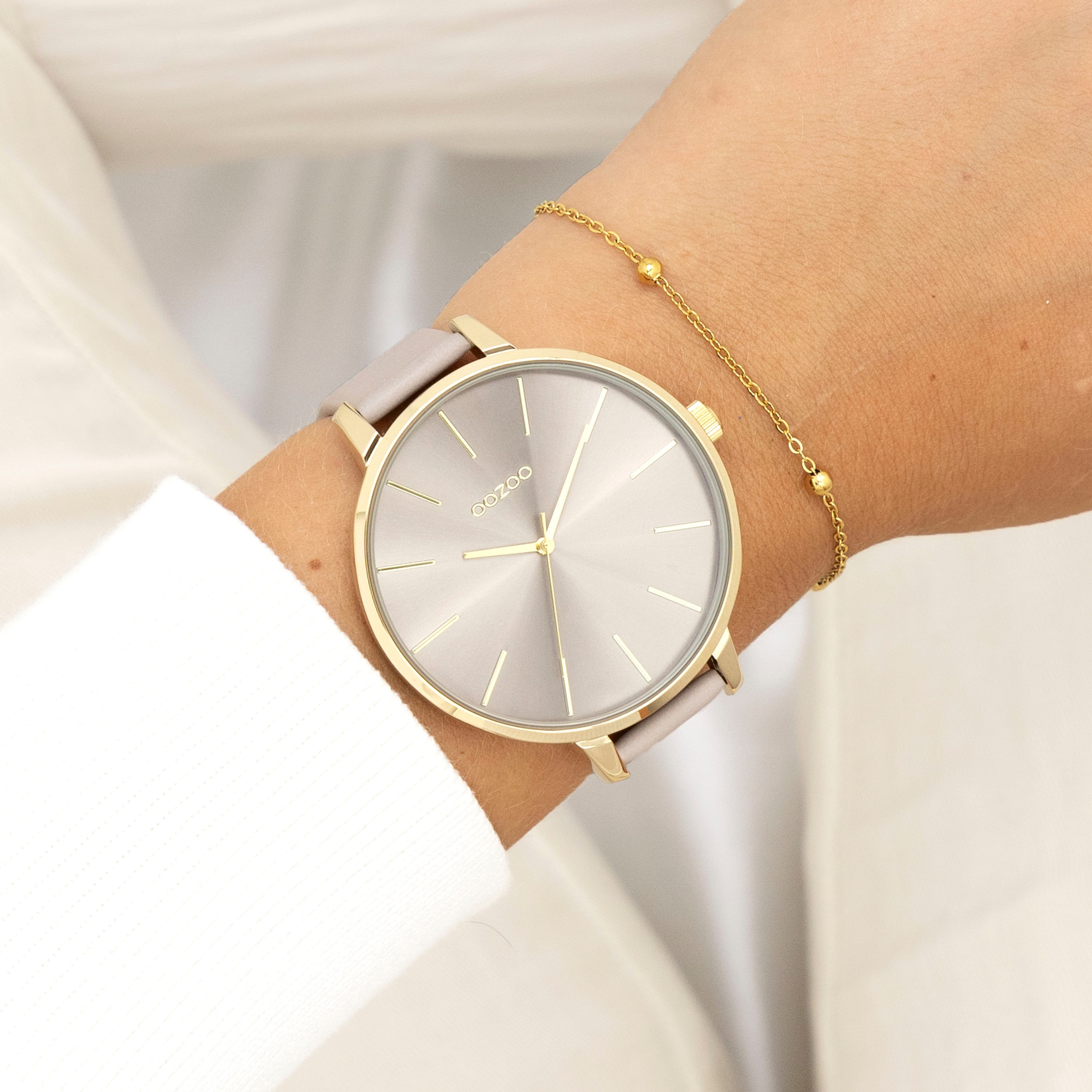OOZOO Quarzuhr Armbanduhr, Damenuhr, Lederarmband, Ø 48mm