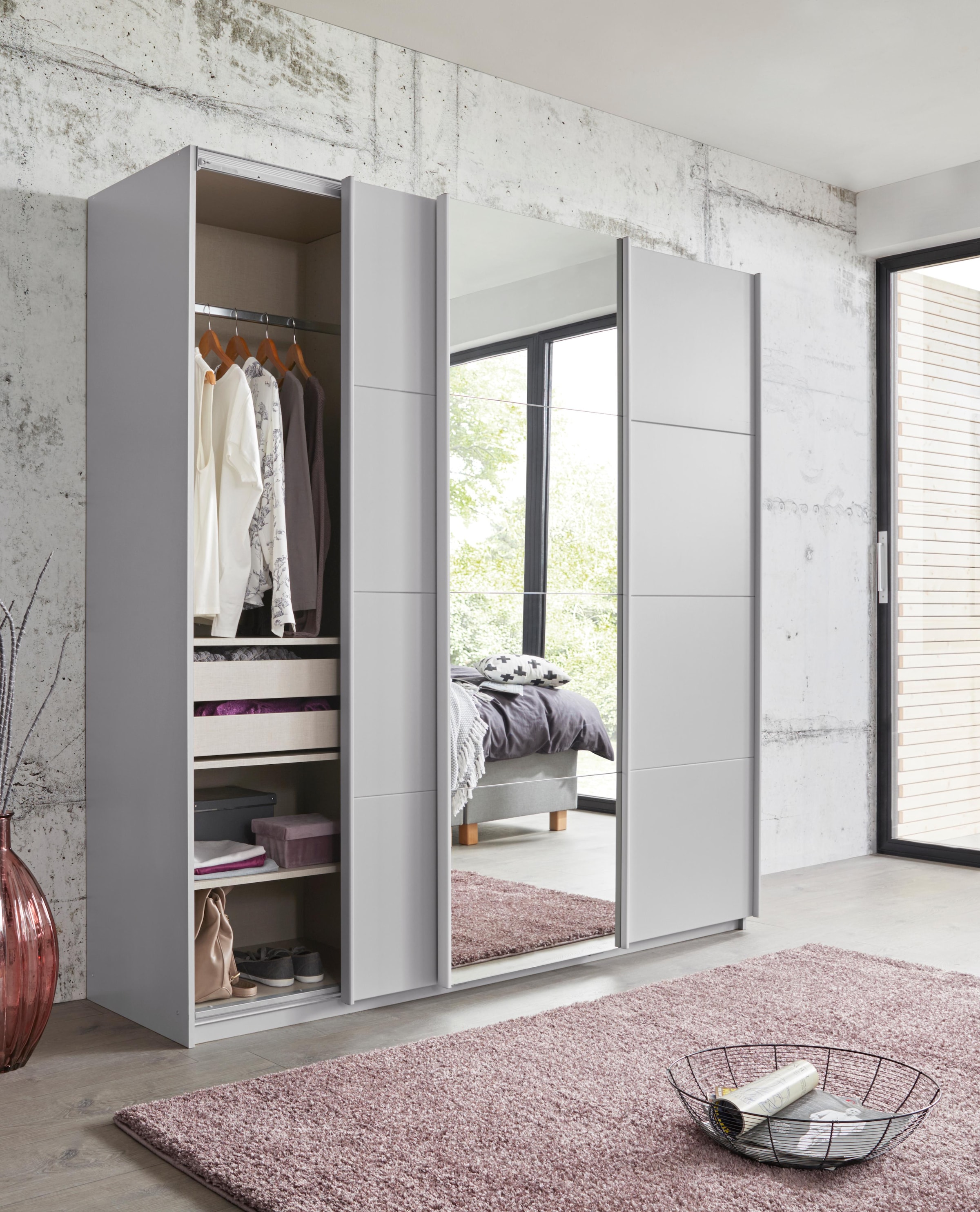 rauch Schwebetürenschrank »Kleiderschrank Schrank Garderobe Wäscheschrank BESTSELLER KEPAN«, inkl. Schubladen-Einsatz und extra Einlegeböden MADE IN GERMANY