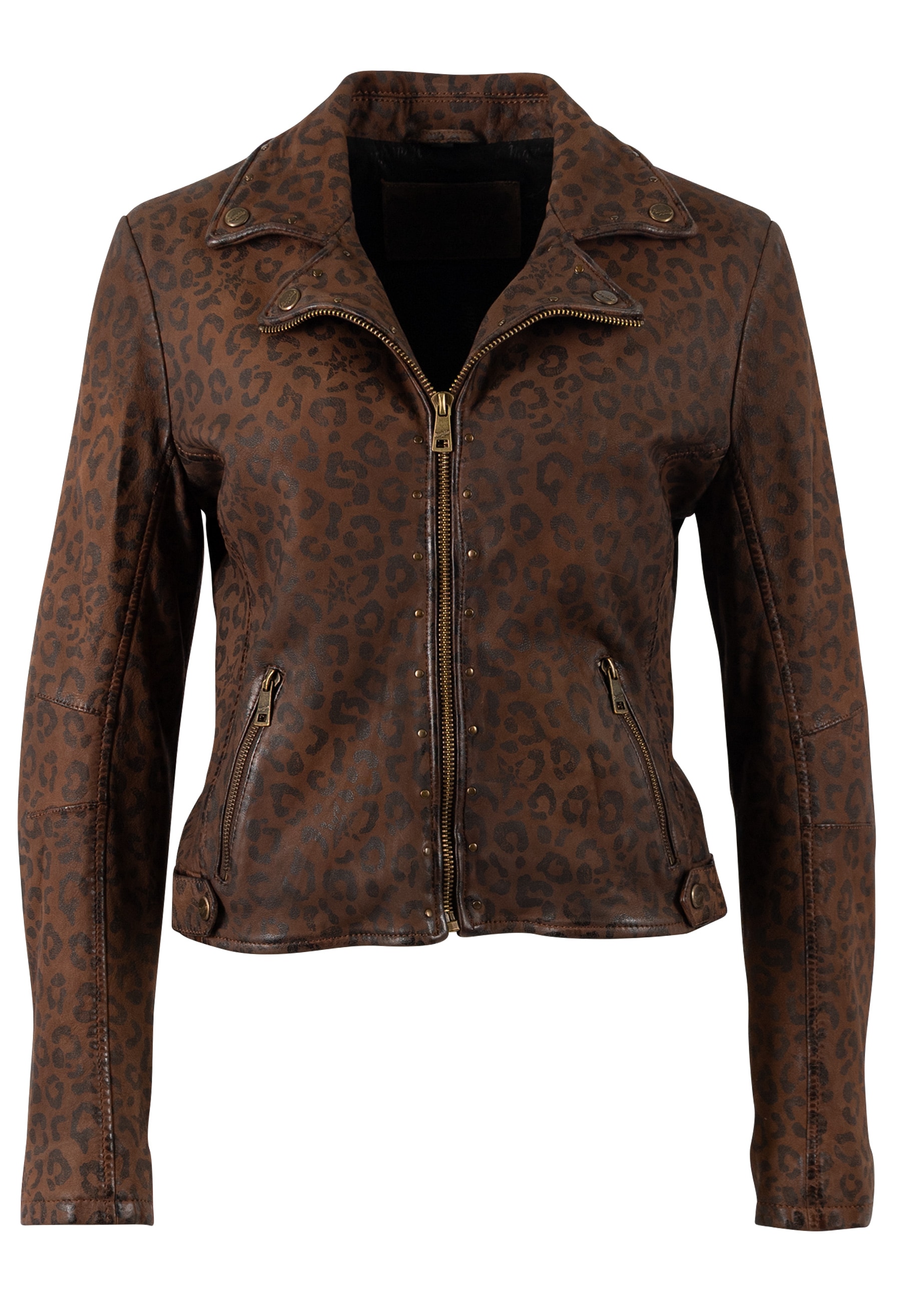 Mauritius Lederjacke »MWNyxa« mit dekorativem Nietenbesatz, Leo-Print
