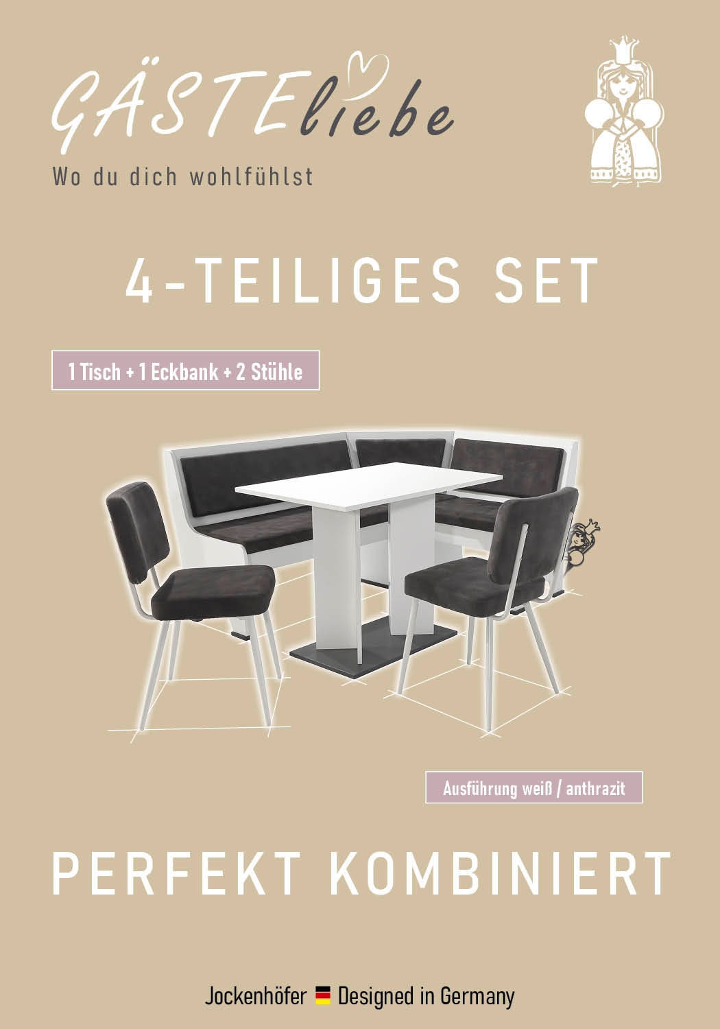 OTTO home Eckbankgruppe »Theo (Set, 4-tlg. Tisch, Bank und 2 Stühle) 2 Farben wählbar« Bank links/rechts montierbar, mit Stauraum, Stühle im 2er Set