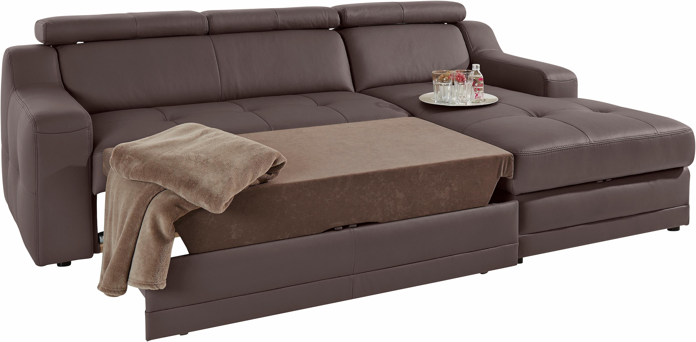 exxpo - sofa fashion Ecksofa »Lotos, bequem und funktionell, L-Form«, mit Kopf- bzw. Rückenverstellung, wahlweise mit Bettfunktion