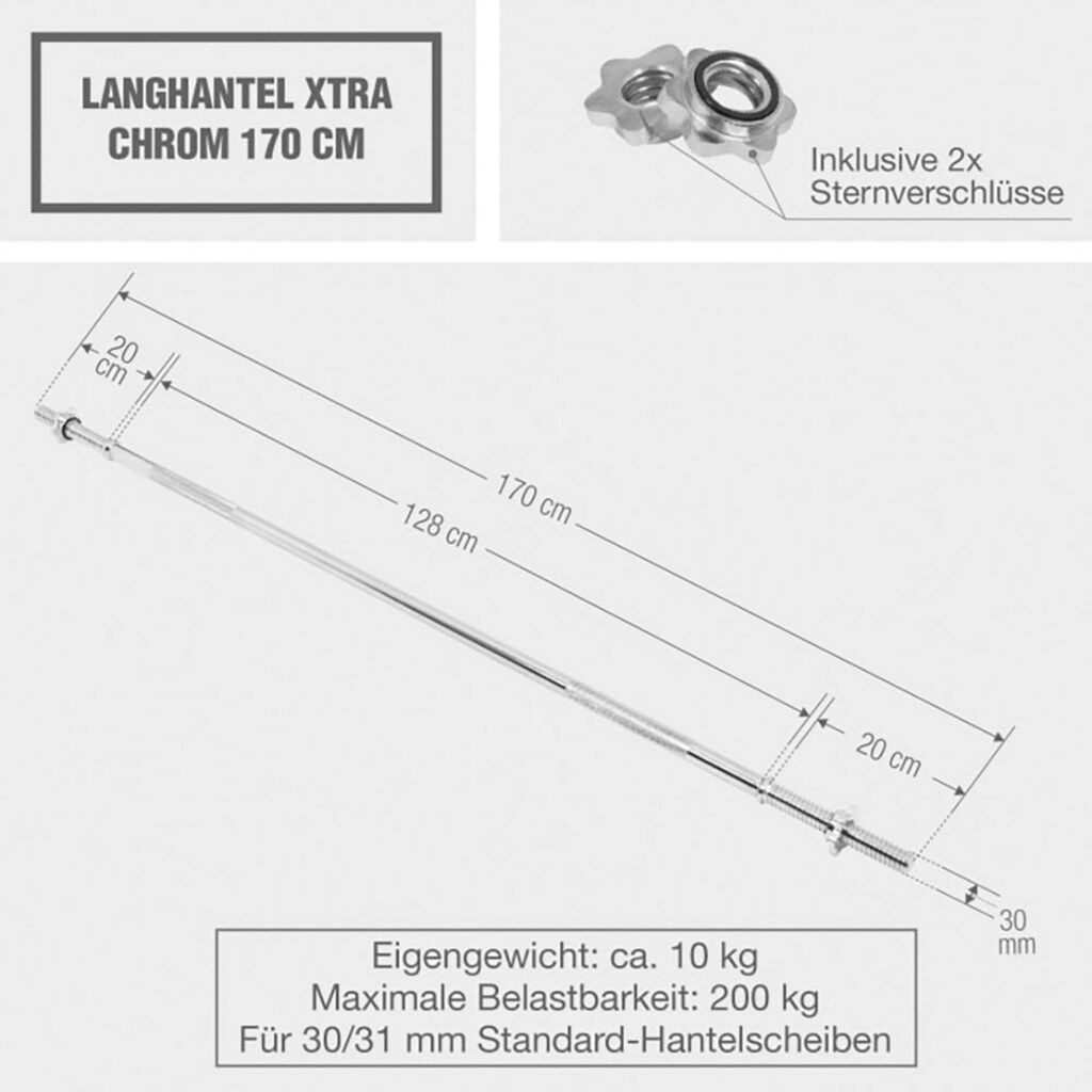 GORILLA SPORTS Langhantelstange »Hantelstange Xtra Chrom 170 cm«, 170 cm