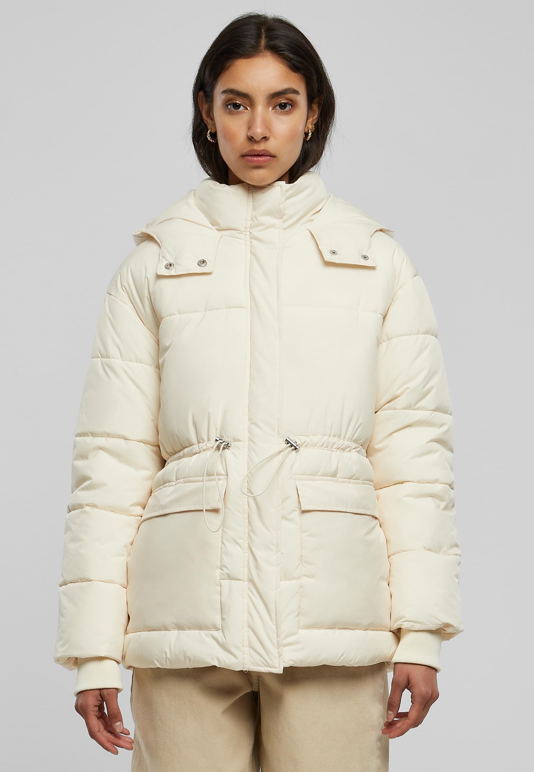 URBAN CLASSICS Winterjacke »Urban Classics Damen Ladies Waisted Puffer Jacket« 1 Stk. tlg. mit Kapuze