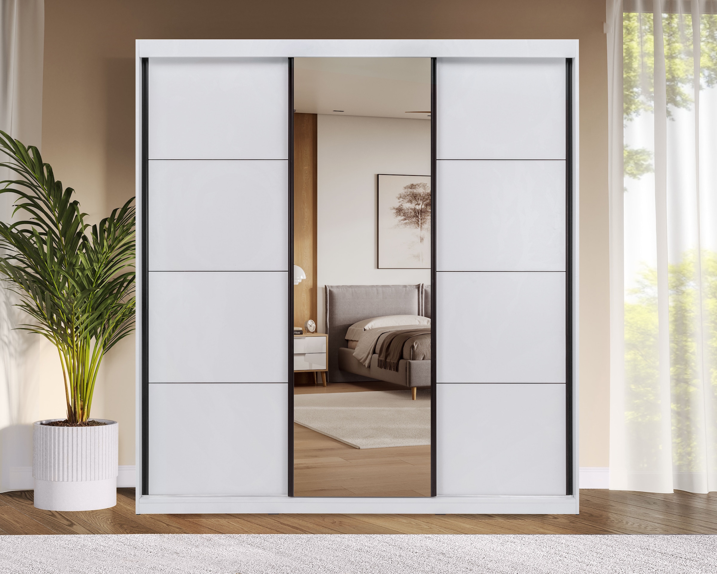 OTTO home Schwebetürenschrank »Tonara Schrank, Kleiderschrank, Schiebetürenschrank« inklusive Spiegeltür, 2 Kleiderstangen & 4 Schubkastenauszügen