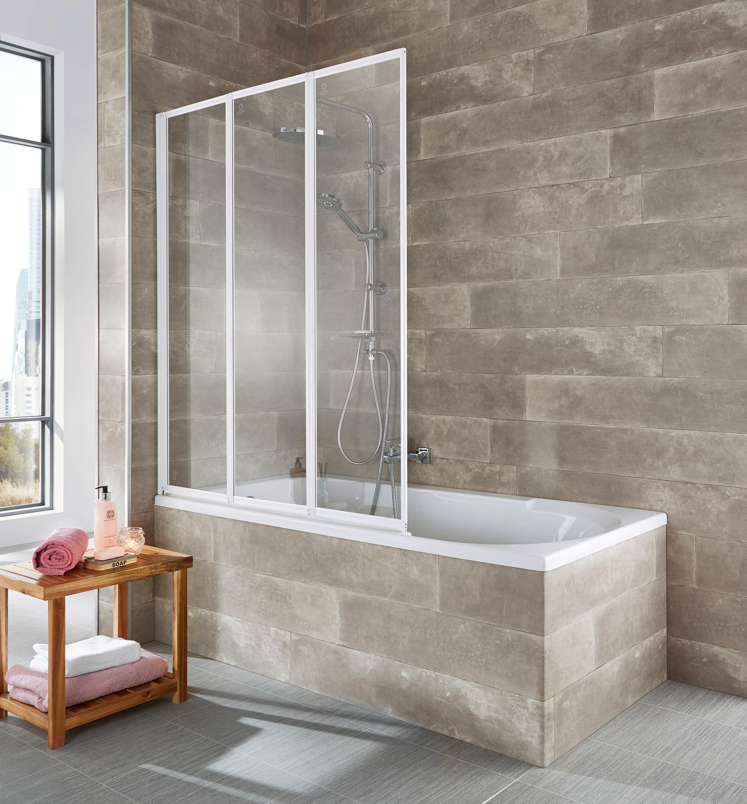 welltime Badewannenaufsatz »Nassau«, Badewannenfaltwand, Spritzschutzwand für Badewanne, Glaswand