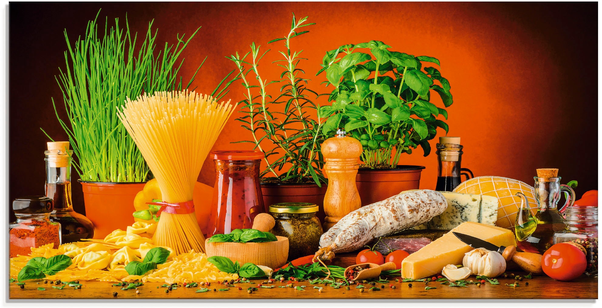 Artland Glasbild »Mediterranes und italienisches Essen«, Lebensmittel, (1 St.), in verschiedenen Größen